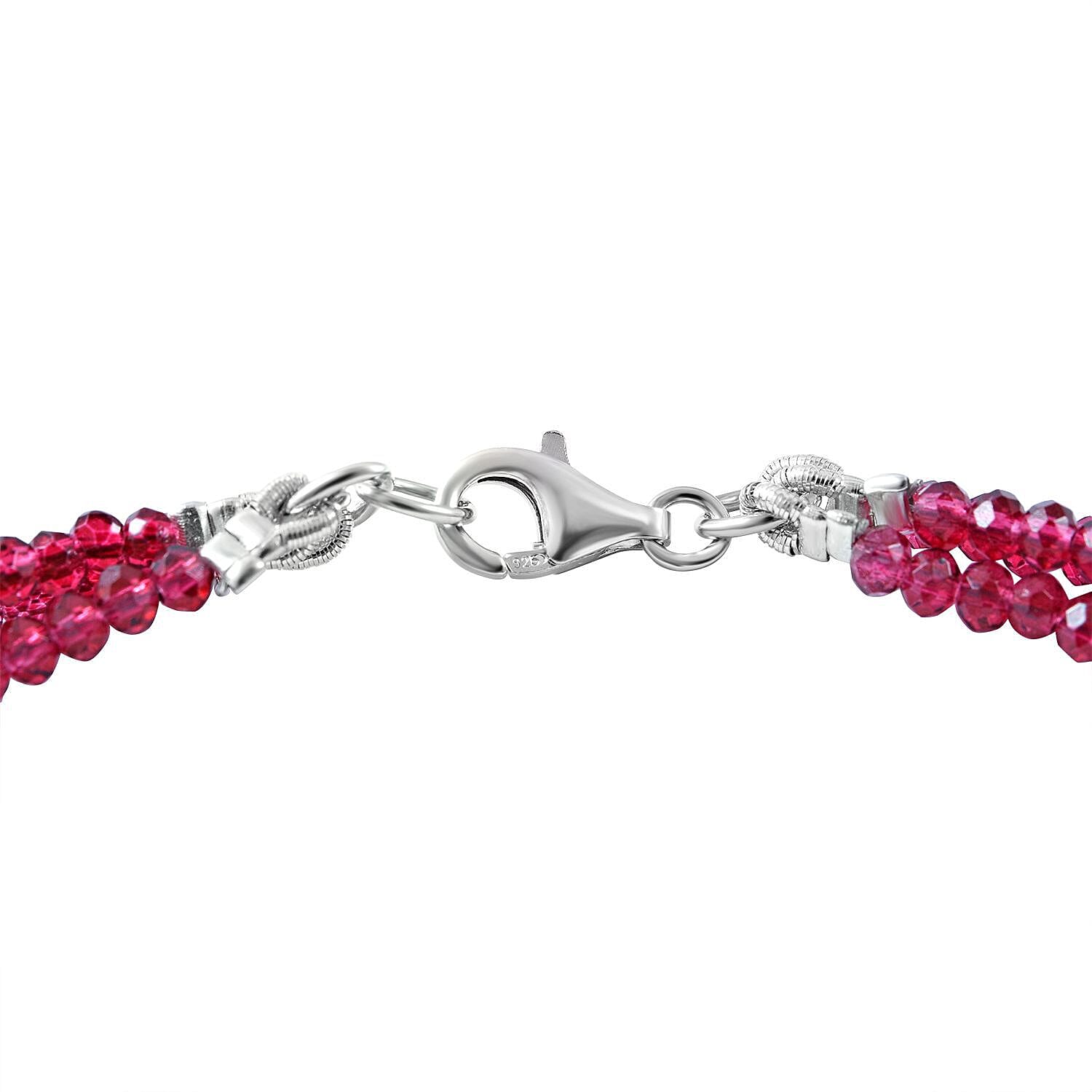 Rhodolite Garnet 3 Strand Necklace (Size 18) in Rhodium Overlay Sterling Silver 50.00 Ct