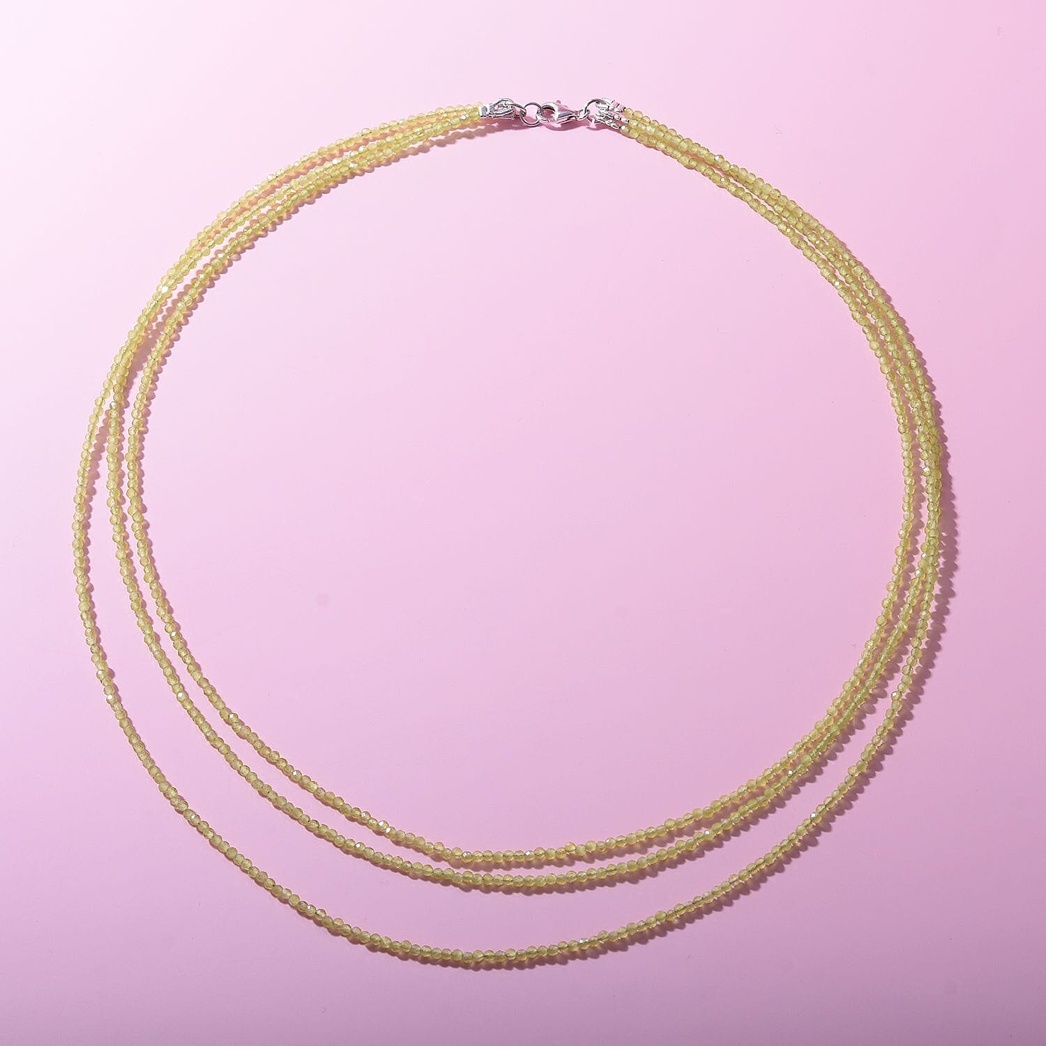 Hebei Peridot 3 Strand Necklace (Size - 18) in Rhodium Overlay Sterling Silver 50.00 Ct
