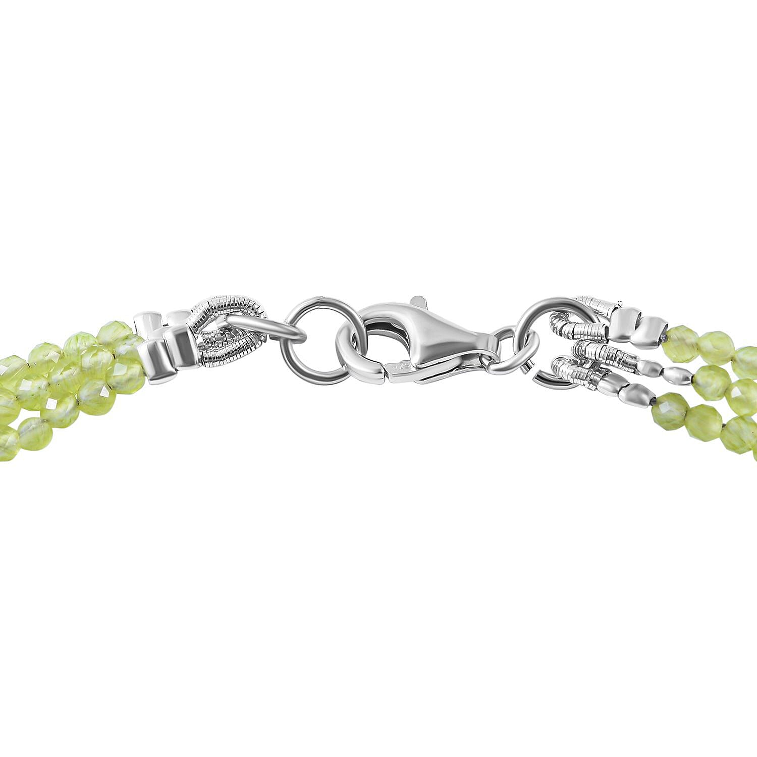 Hebei Peridot 3 Strand Necklace (Size - 18) in Rhodium Overlay Sterling Silver 50.00 Ct