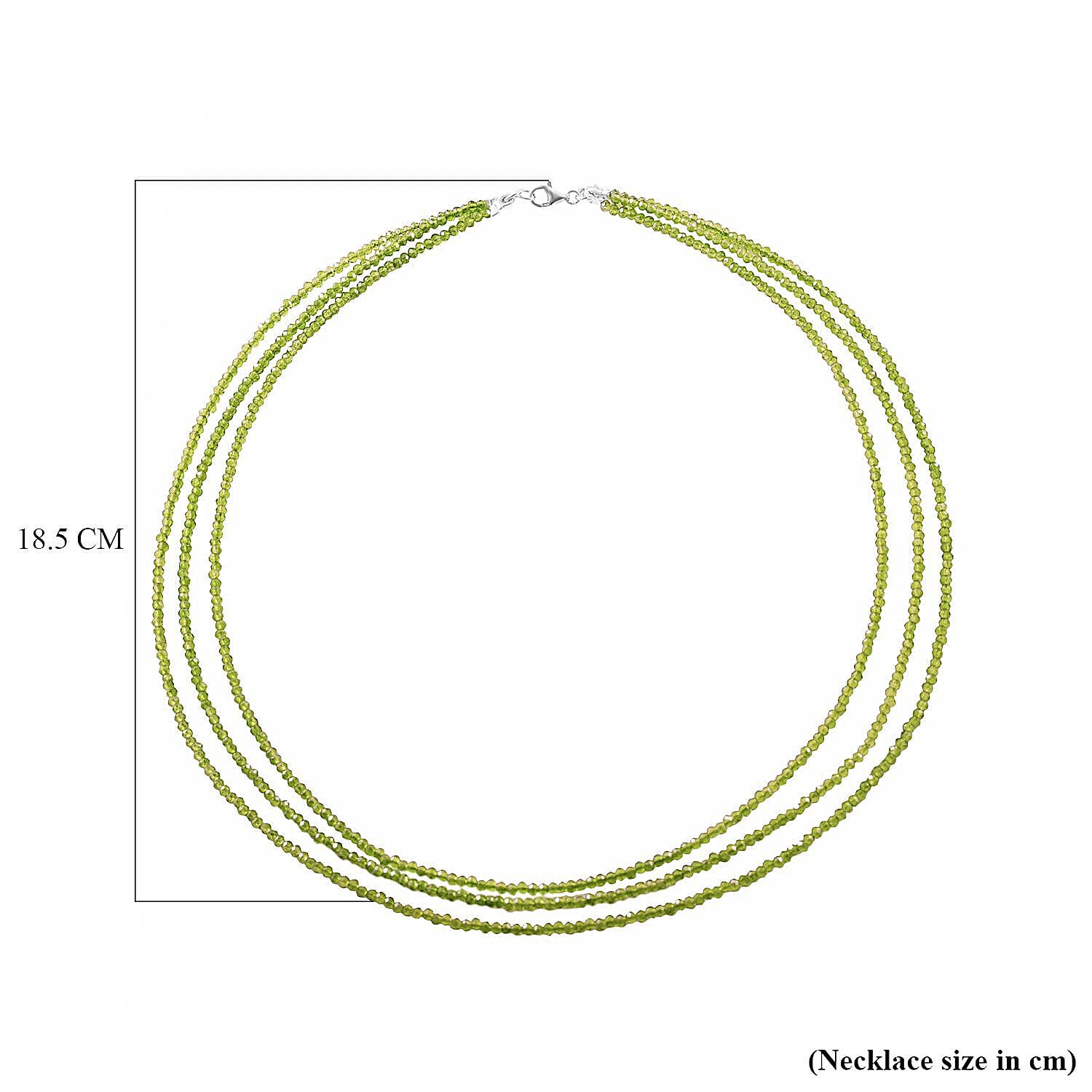 Hebei Peridot 3 Strand Necklace (Size - 18) in Rhodium Overlay Sterling Silver 50.00 Ct