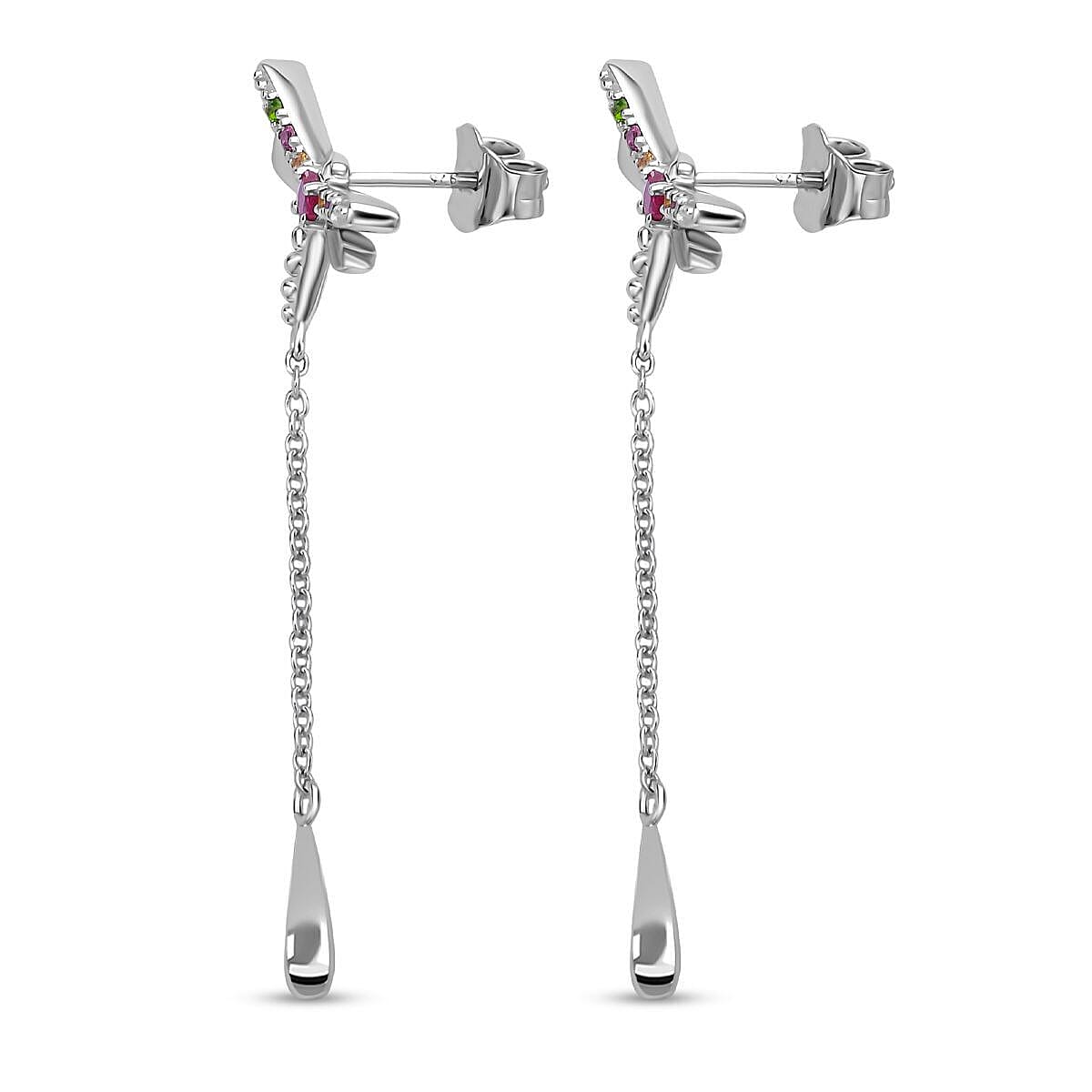Dragonfly Collection - Ruby, Citrine and Multi Gemstone Earrings in Rhodium Overlay Sterling Silver