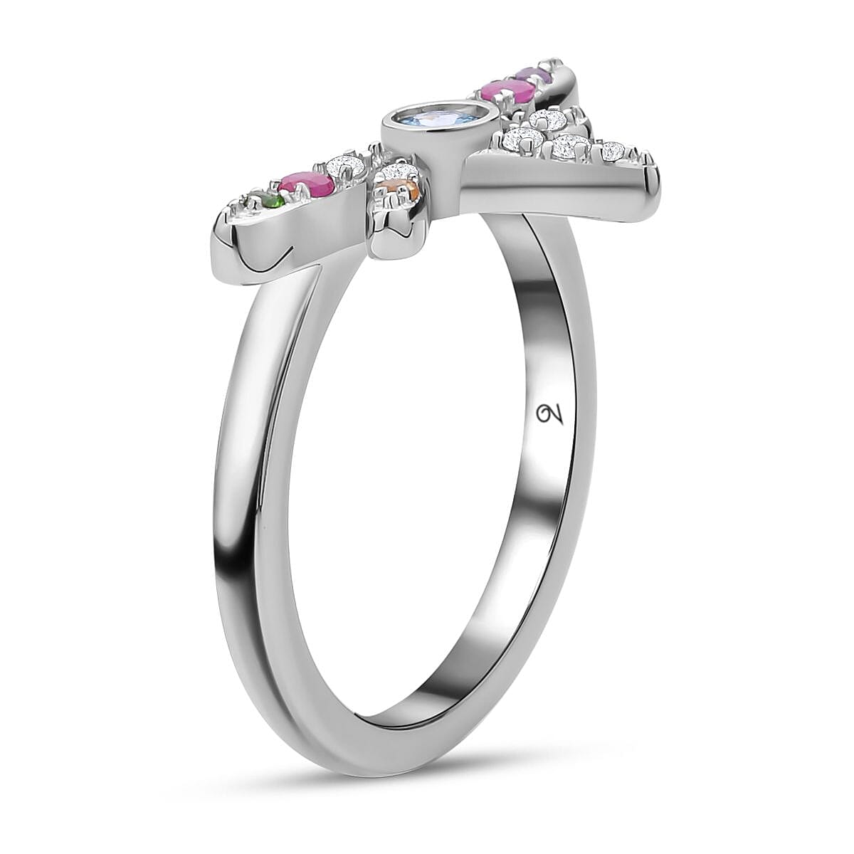 Lucy Q- Dragonfly Collection - Swiss Blue Topaz and Multi Gemstone Ring in Rhodium Overlay Sterling Silver