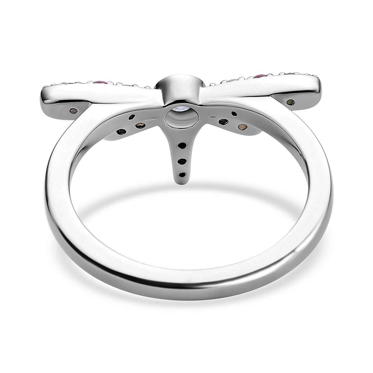 Lucy Q- Dragonfly Collection - Swiss Blue Topaz and Multi Gemstone Ring in Rhodium Overlay Sterling Silver