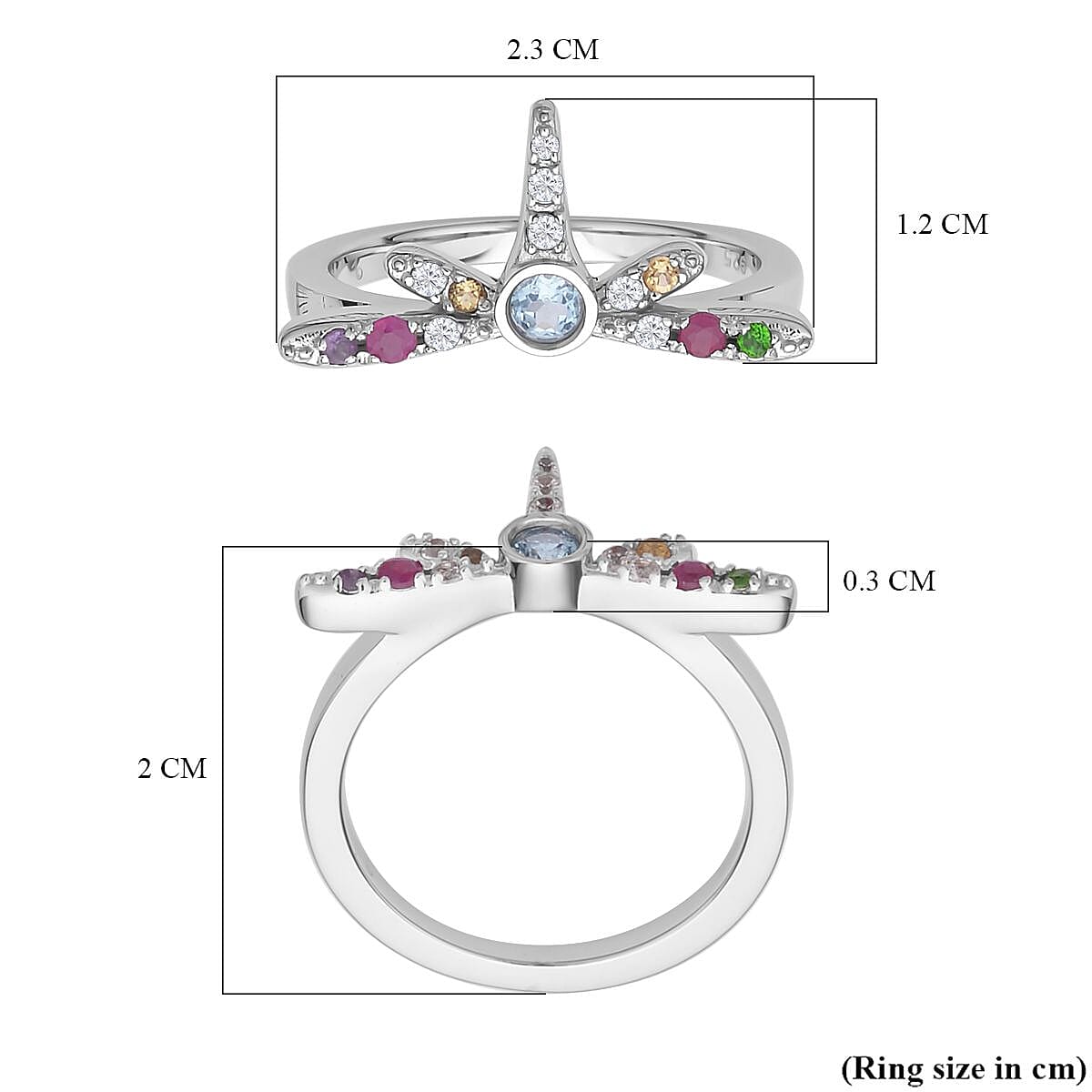 Lucy Q- Dragonfly Collection - Swiss Blue Topaz and Multi Gemstone Ring in Rhodium Overlay Sterling Silver