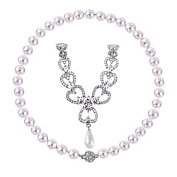 White Austrian Crystal and White Shell Pearl Necklace (Size - 23)