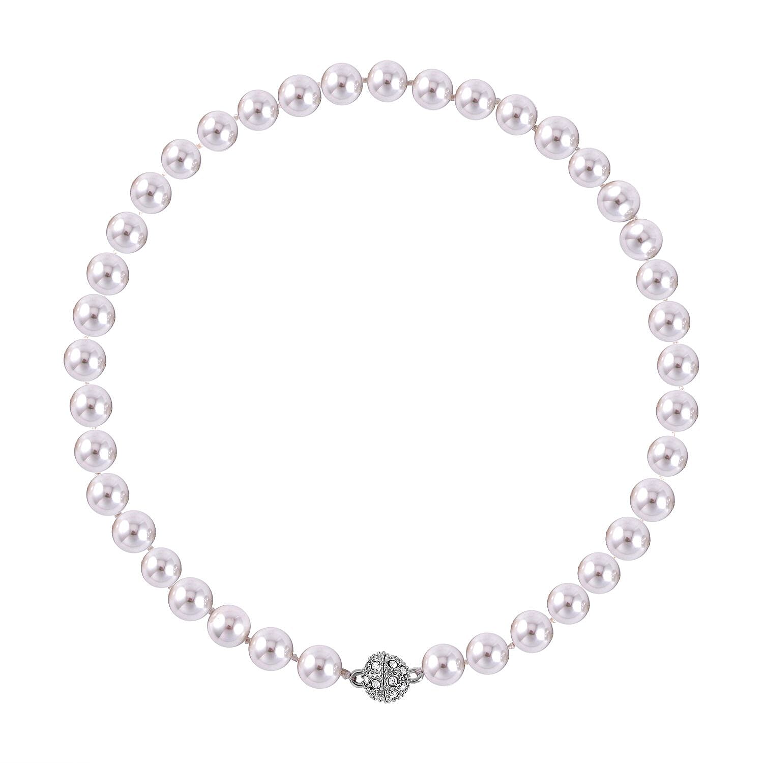 White Austrian Crystal and White Shell Lovers Knot Pearl Necklace (Size - 23)