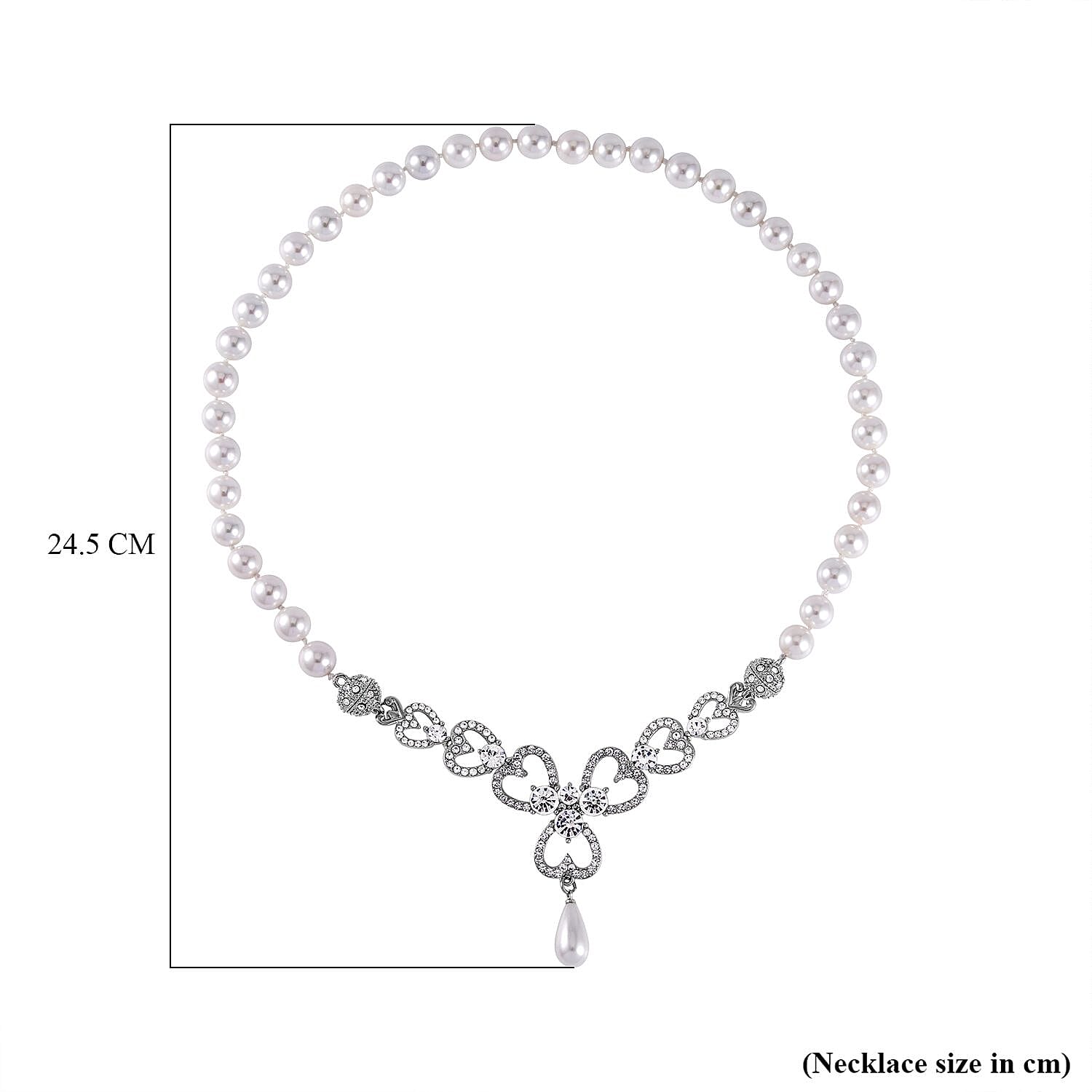 White Austrian Crystal and White Shell Lovers Knot Pearl Necklace (Size - 23)