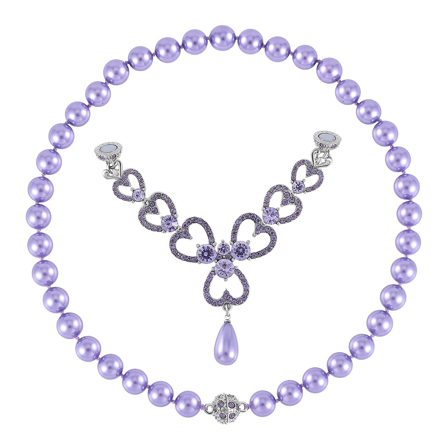 Purple Austrian Crystal and Pink Shell Pearl Necklace (Size - 23)