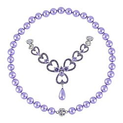 Purple Austrian Crystal and Pink Shell Pearl Necklace (Size - 23)