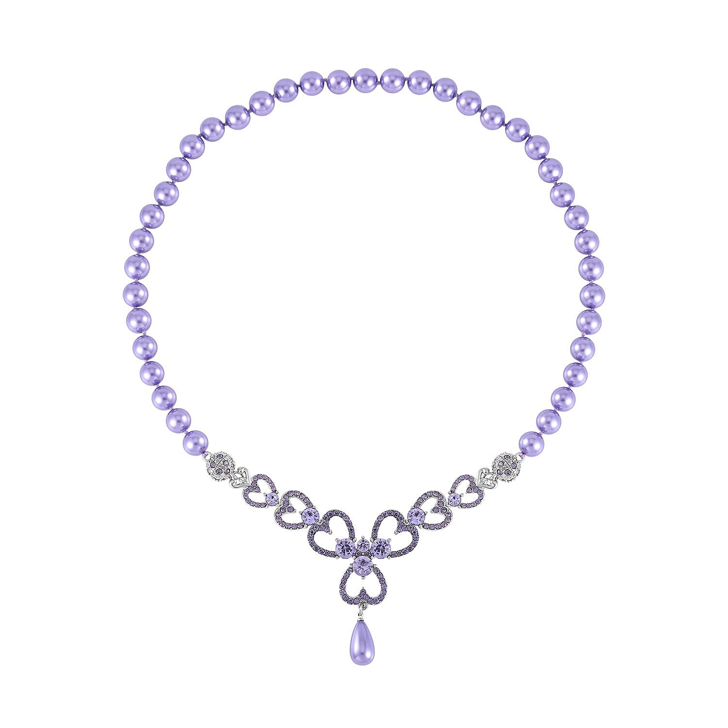 Purple Austrian Crystal and Pink Shell Pearl Necklace (Size - 23)