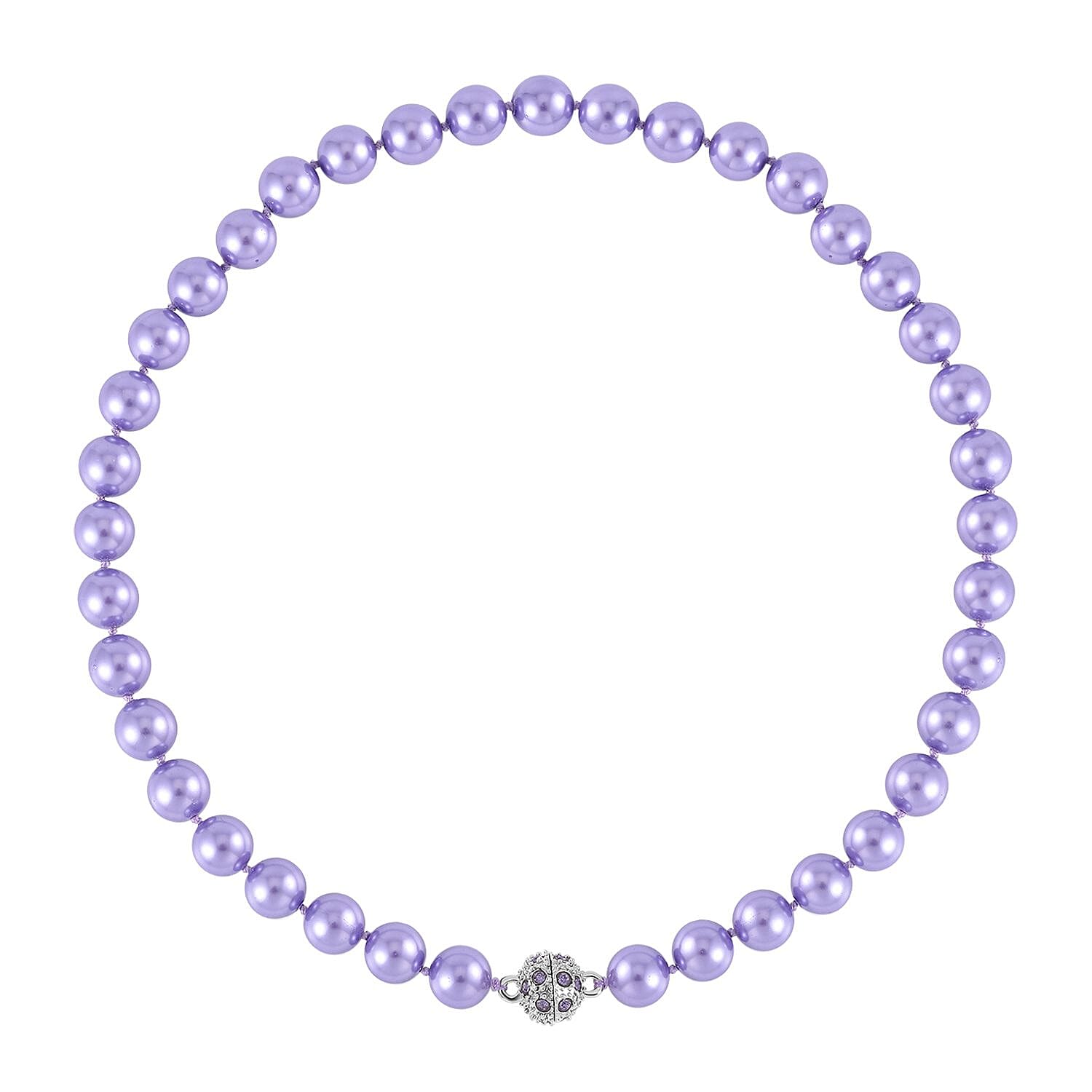Purple Austrian Crystal and Pink Shell Pearl Necklace (Size - 23)
