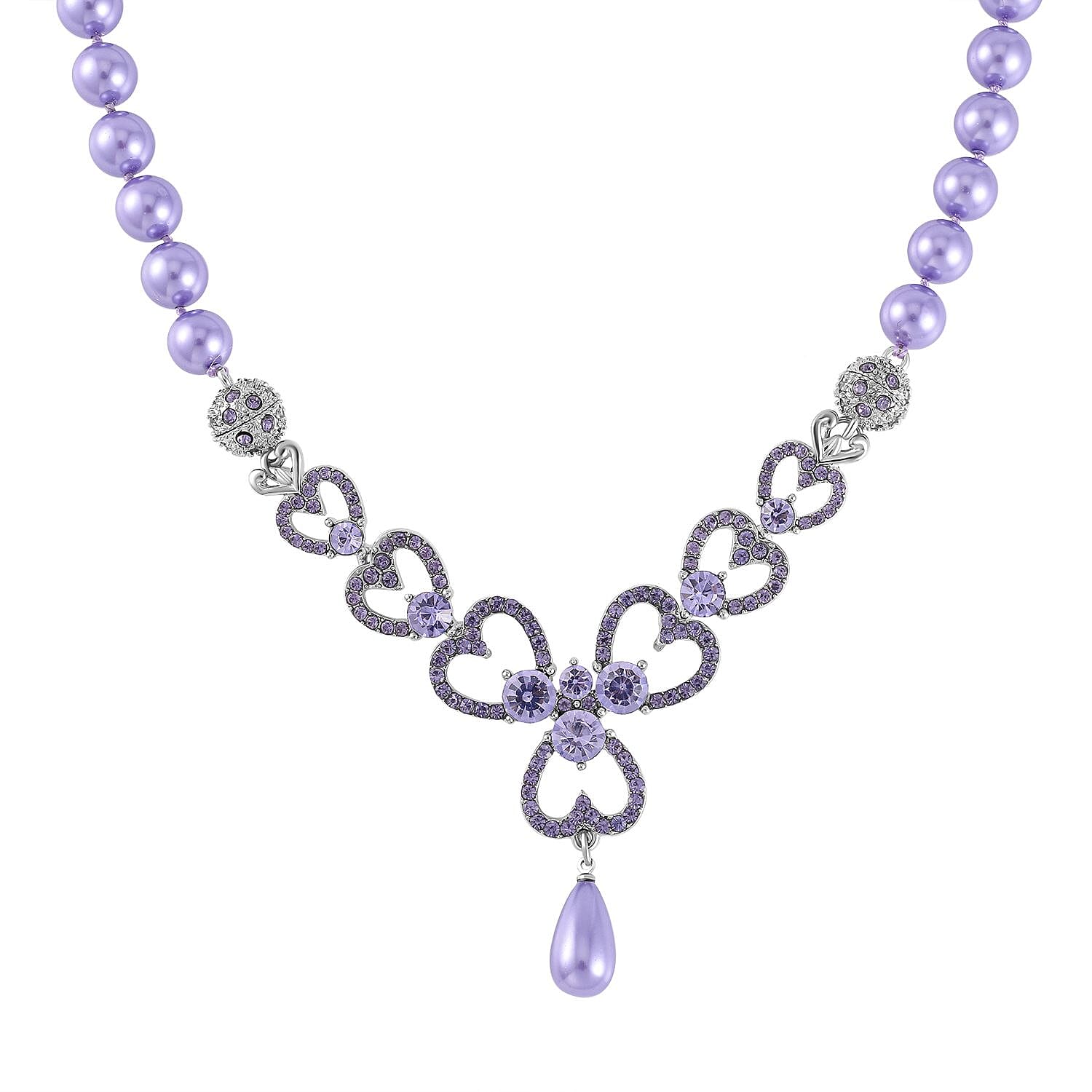 Purple Austrian Crystal and Pink Shell Pearl Necklace (Size - 23)