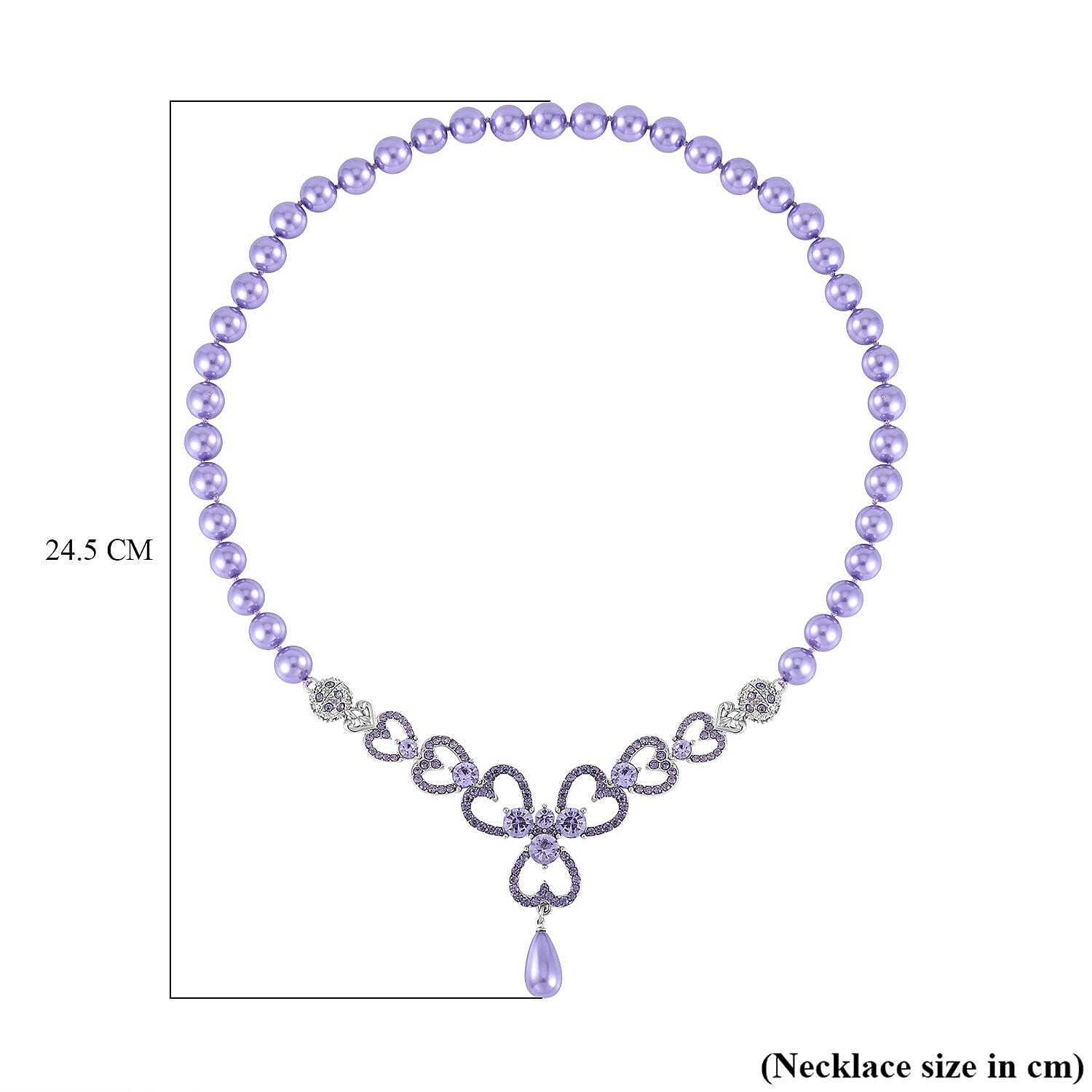 Purple Austrian Crystal and Pink Shell Pearl Necklace (Size - 23)