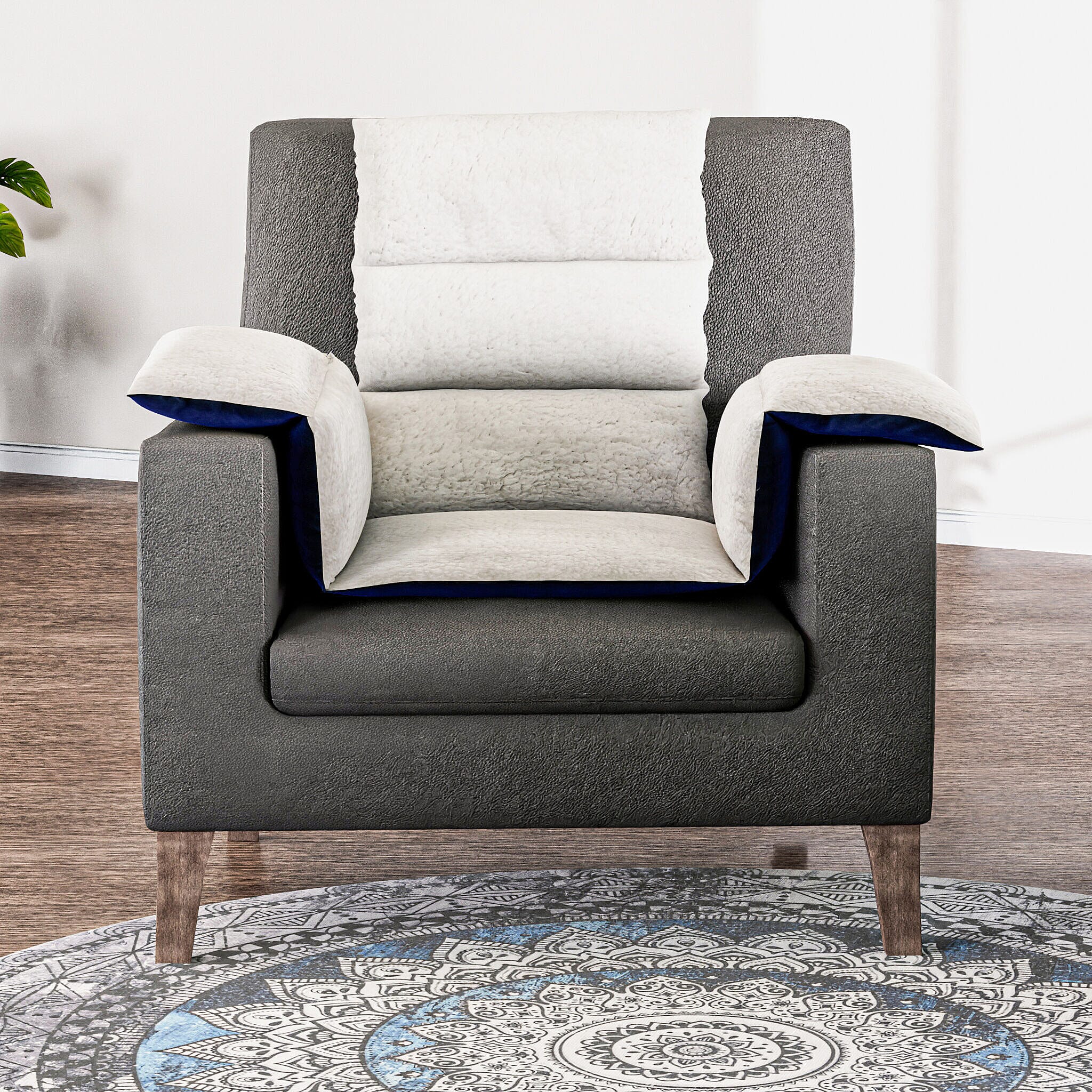 TJC Essentials Polyester Solid Pillow Case and Cover (Size 45x65 cm) - Navy & Navy