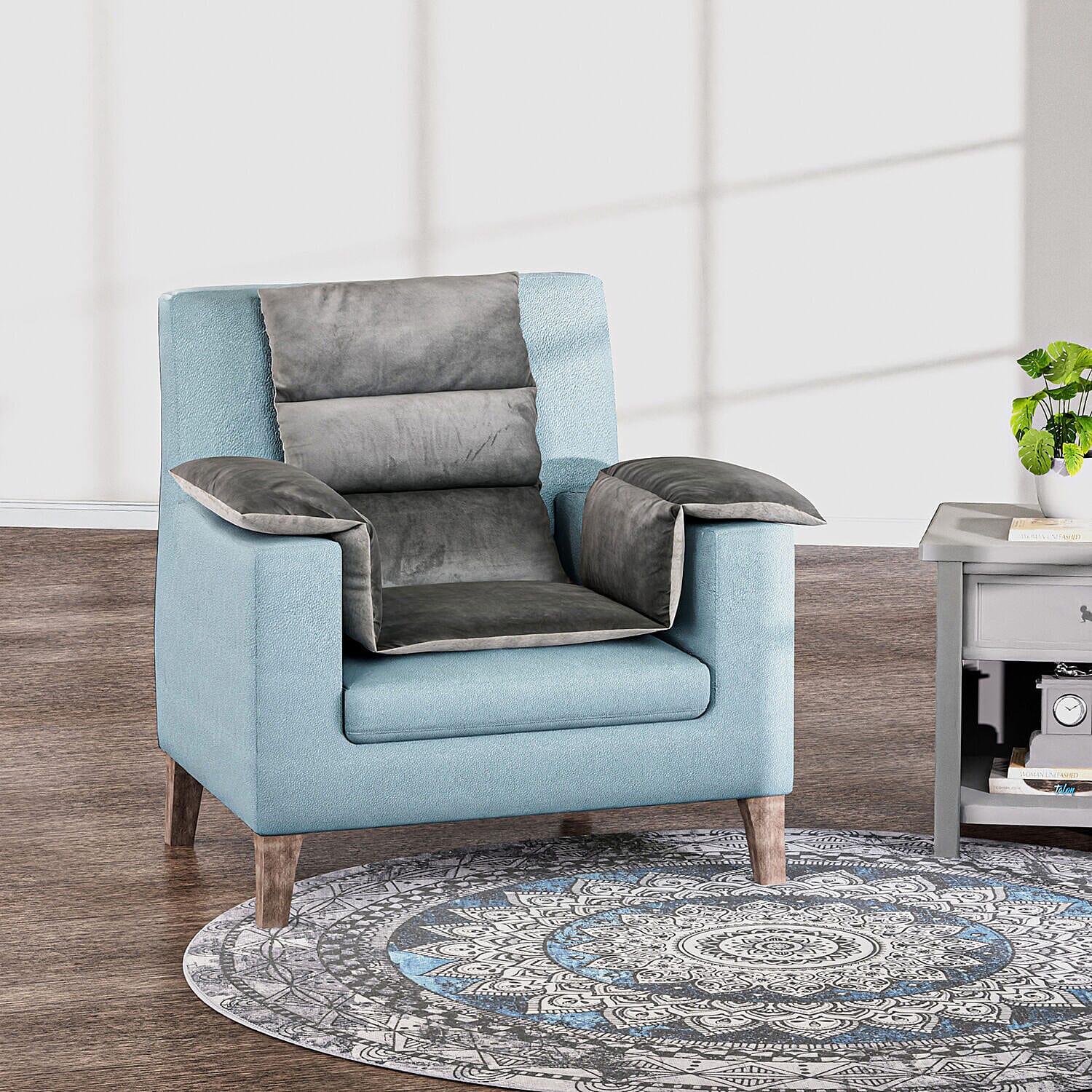 TJC Essentials Microfiber Sherpa Lined Arm Chair Cushion (Size 65x45 cm) - Light Grey