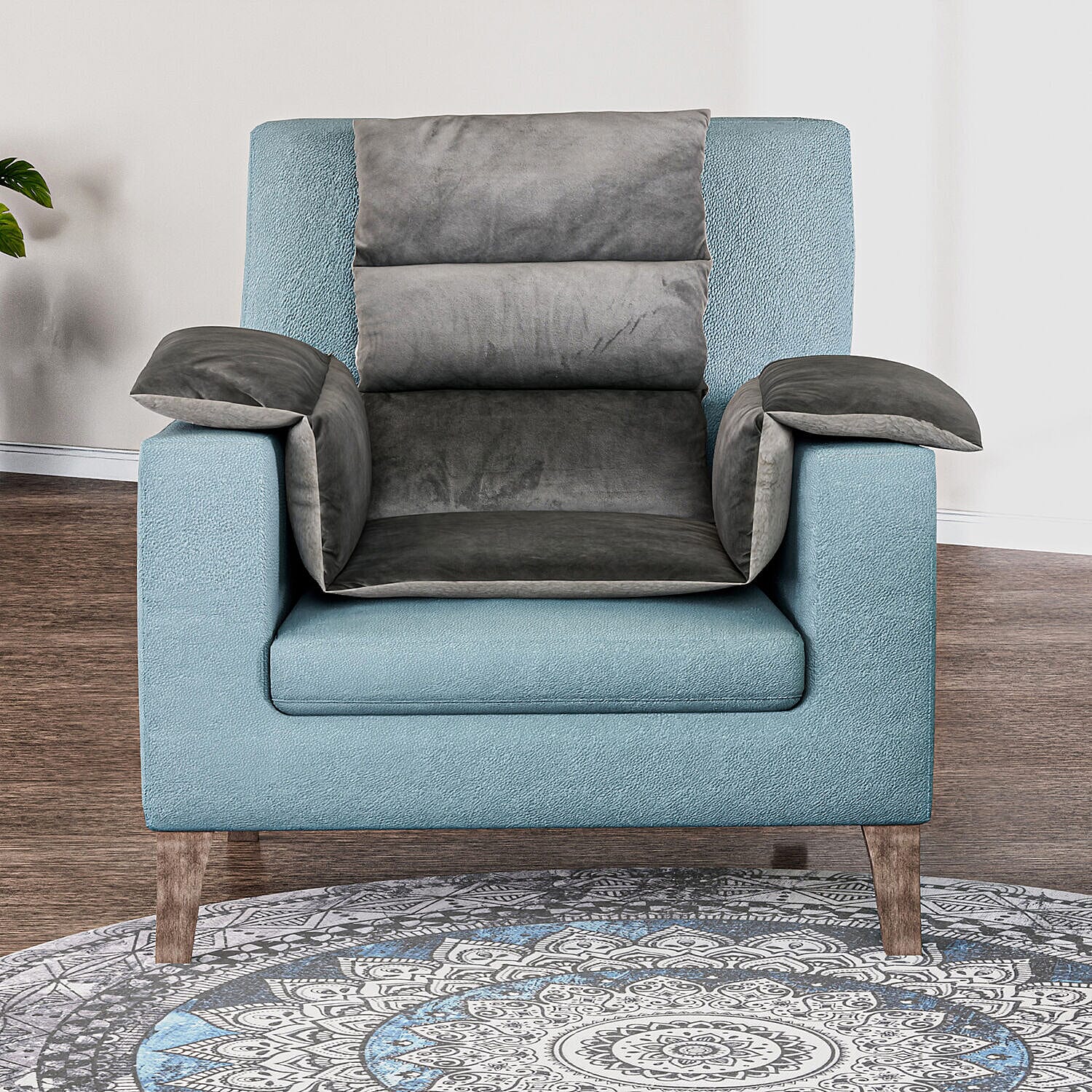 TJC Essentials Microfiber Sherpa Lined Arm Chair Cushion (Size 65x45 cm) - Light Grey