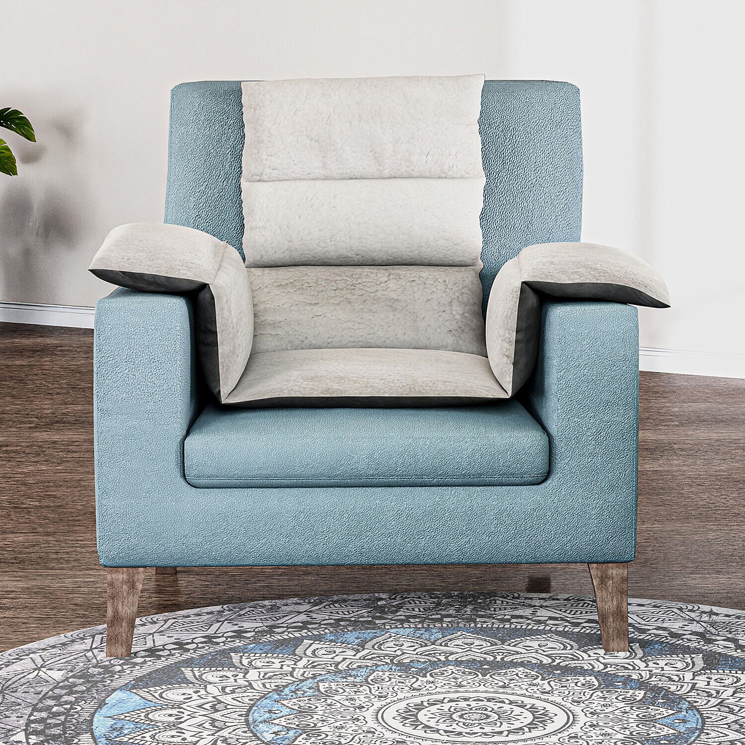 TJC Essentials Microfiber Sherpa Lined Arm Chair Cushion (Size 65x45 cm) - Light Grey