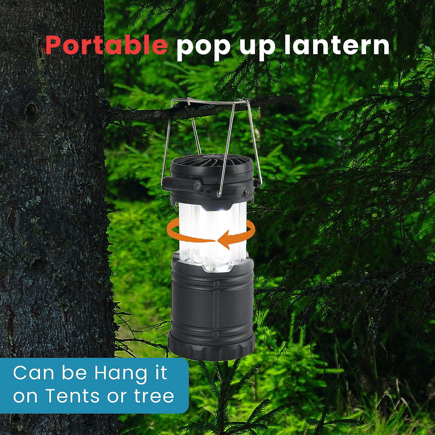 2-in-1 Portable Lantern with Folding Fan (3 AA battery, Not included)- Black