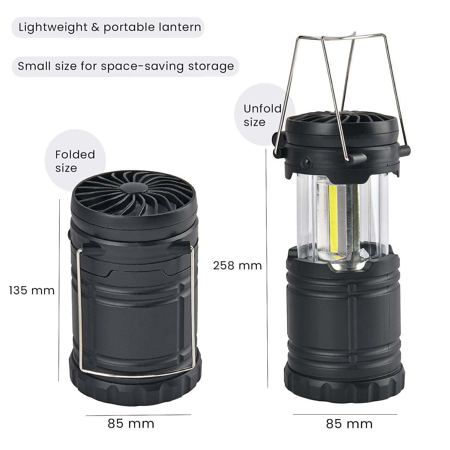 2-in-1 Portable Lantern with Folding Fan (3 AA battery, Not included)- Black