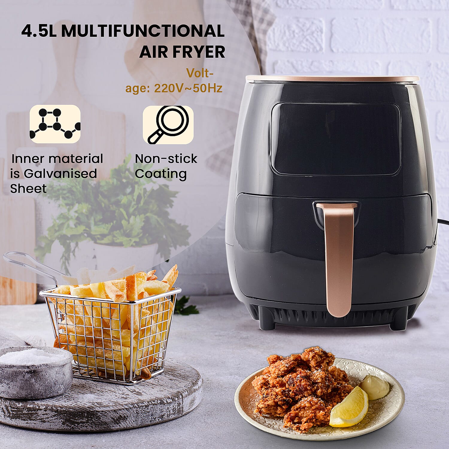 Multifunctional Air Fryer with Frying Plate (1500W, 4.5L) - Black