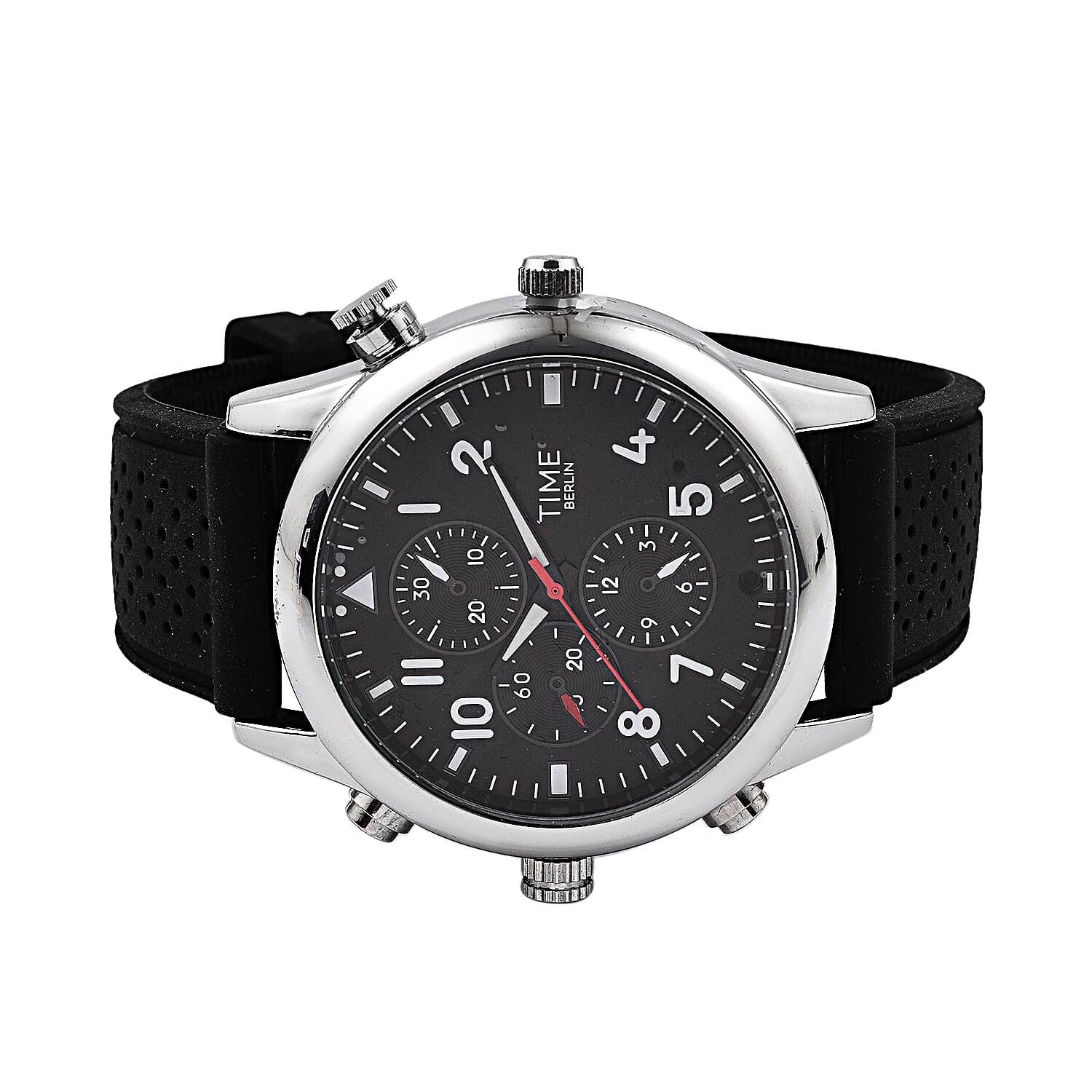 Time Berlin Camera Watch - with Camera and Microphone, 4GB Internal Memory in Stainless Steel - Black strap