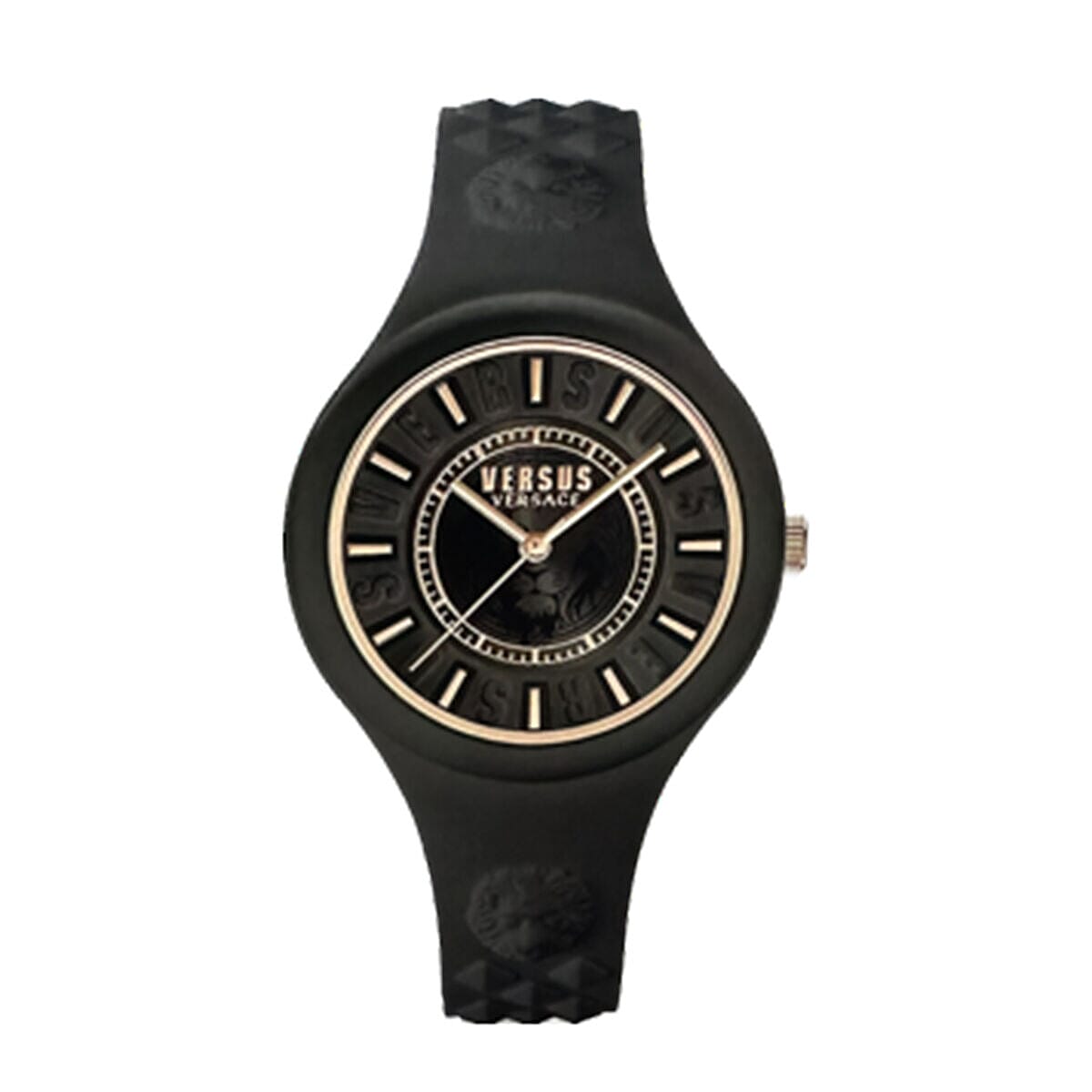 Closeout Deal - Versus Versace Designer 39mm Water Resistant Black Dial Watch with Black Silicon Strap