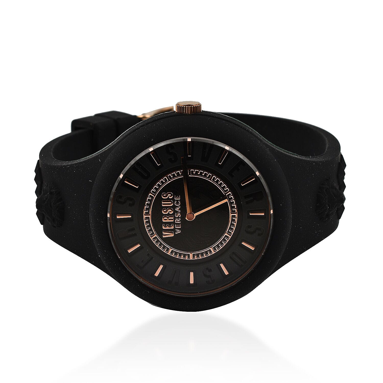 Closeout Deal - Versus Versace Designer 39mm Water Resistant Black Dial Watch with Black Silicon Strap