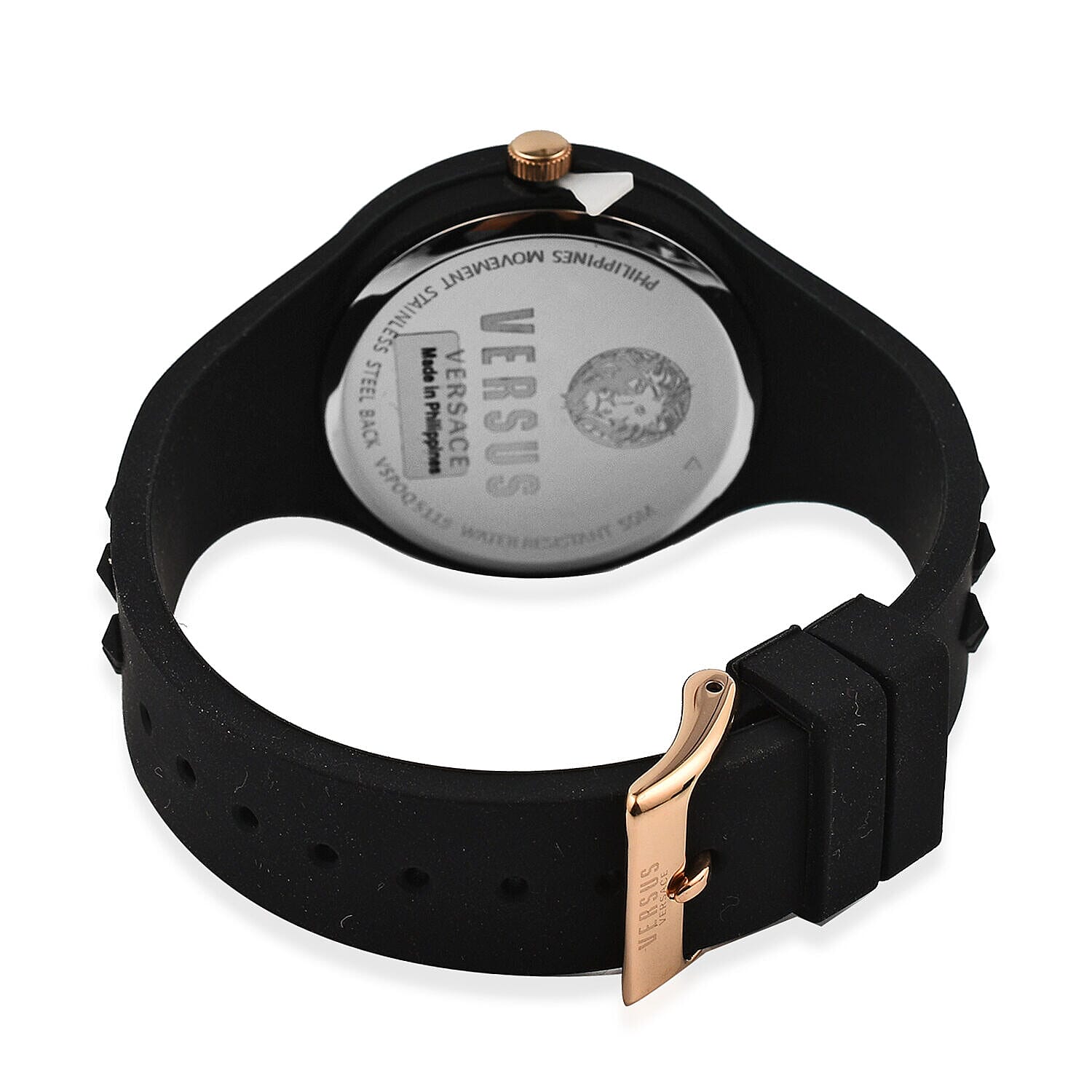 Closeout Deal - Versus Versace Designer 39mm Water Resistant Black Dial Watch with Black Silicon Strap