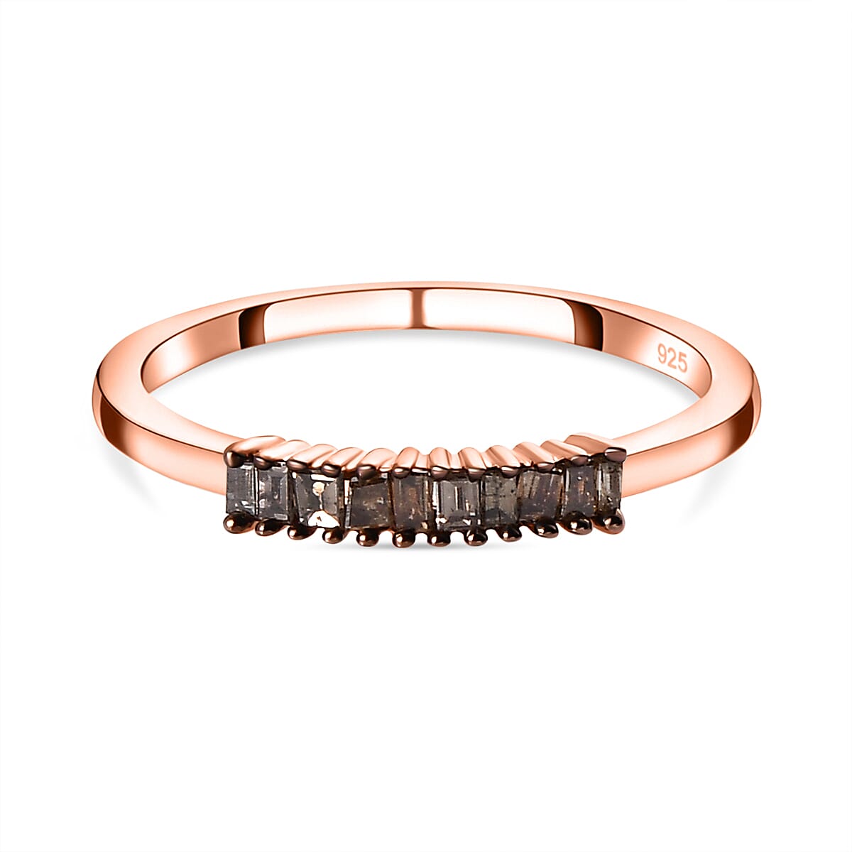 Natural Champagne Diamond Band Ring in 18K Vermeil Rose Gold Plated Sterling Silver