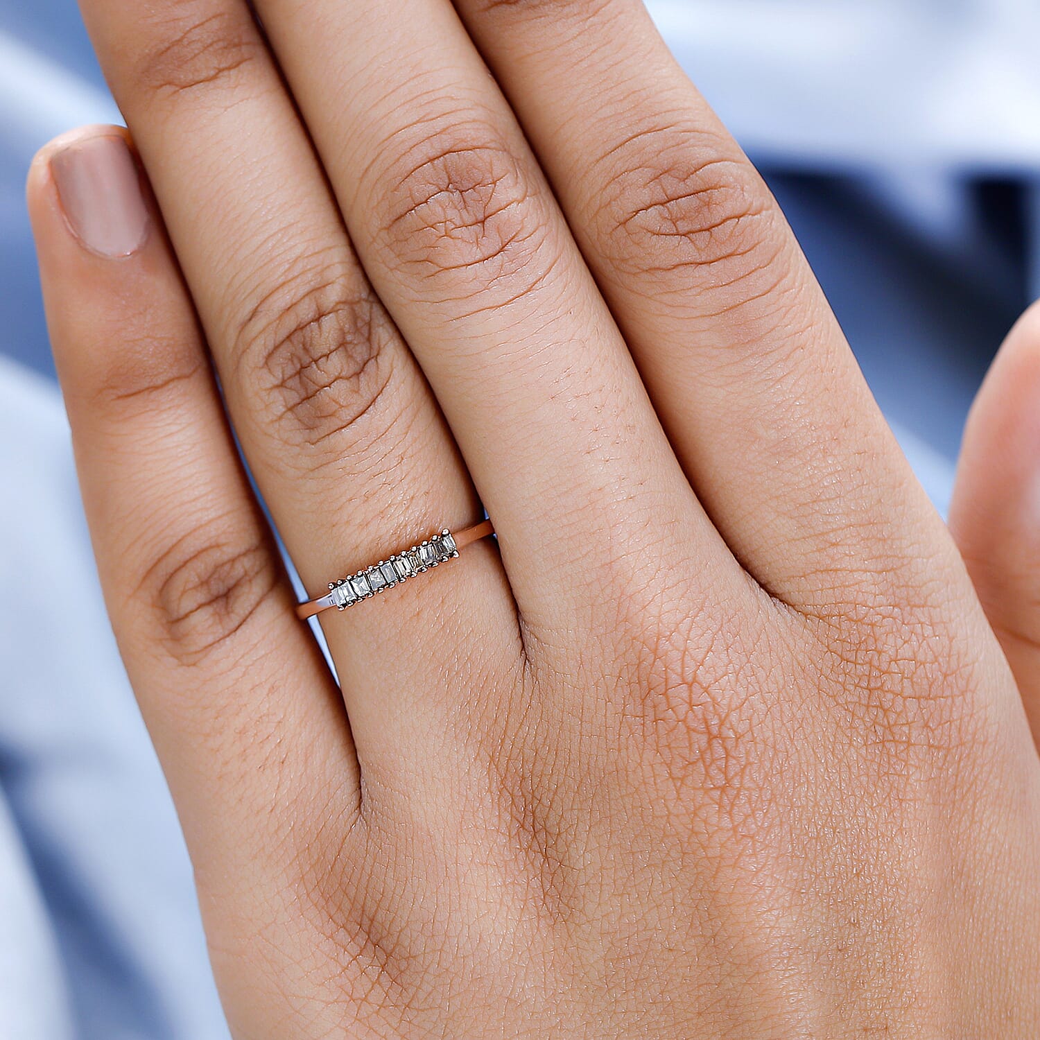 Natural Champagne Diamond Band Ring in 18K Vermeil Rose Gold Plated Sterling Silver