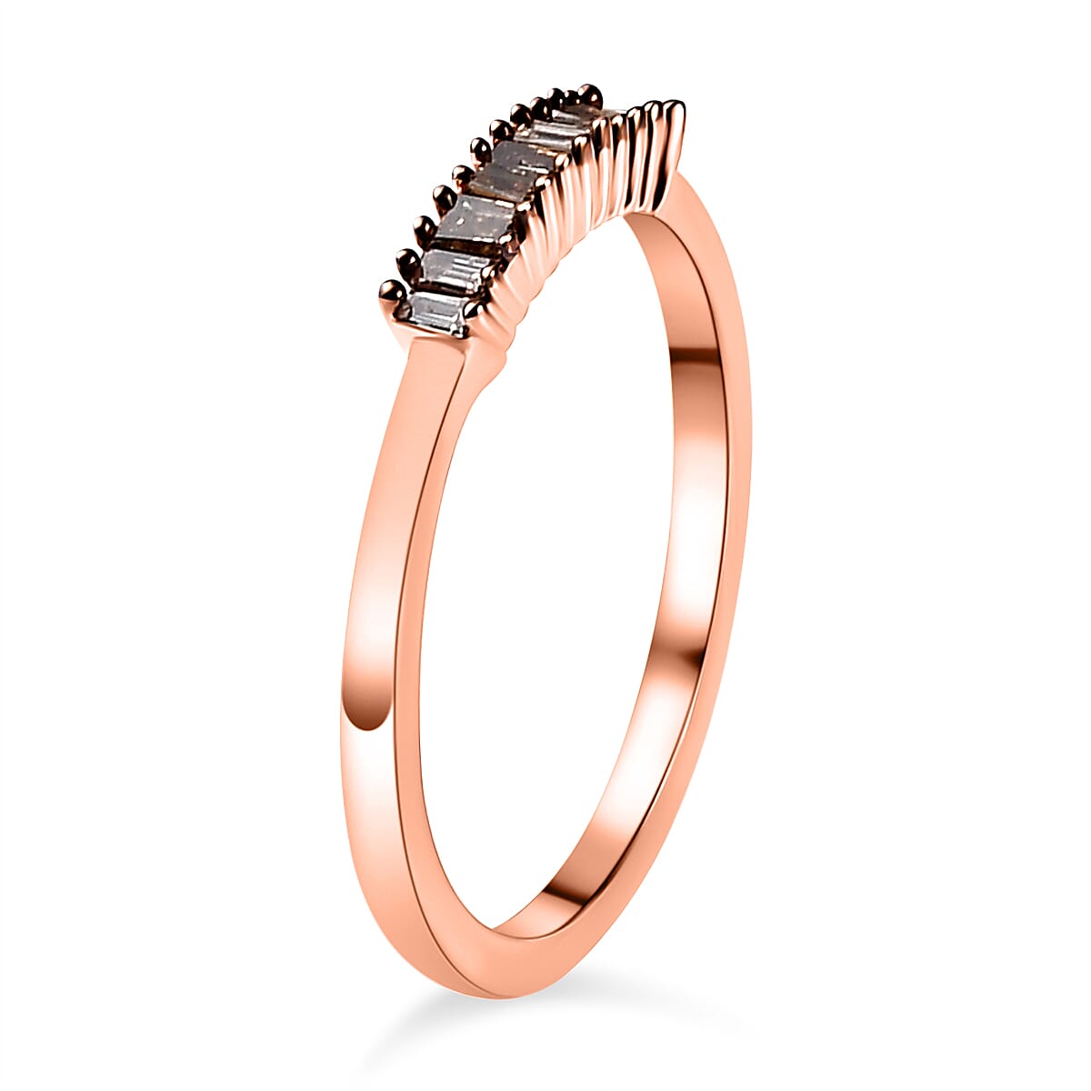 Natural Champagne Diamond Band Ring in 18K Vermeil Rose Gold Plated Sterling Silver