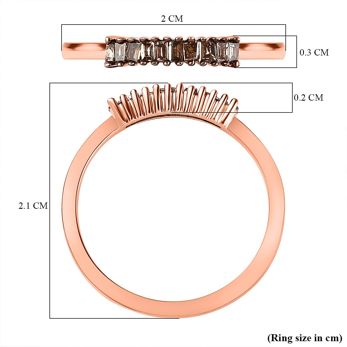 Natural Champagne Diamond Band Ring in 18K Vermeil Rose Gold Plated Sterling Silver