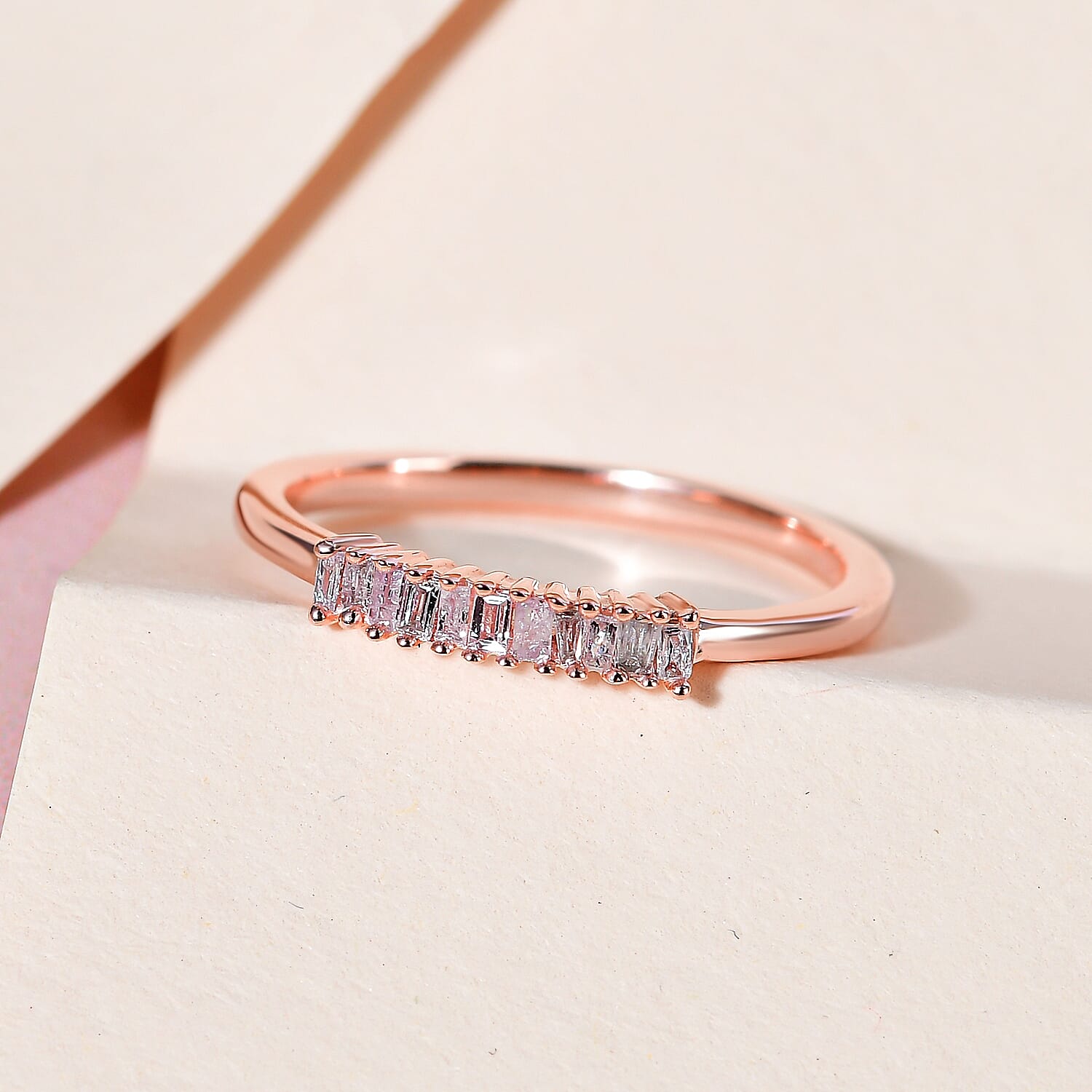 Pink Diamond Band Ring in 18K Rose Gold Vermeil Plated Sterling Silver