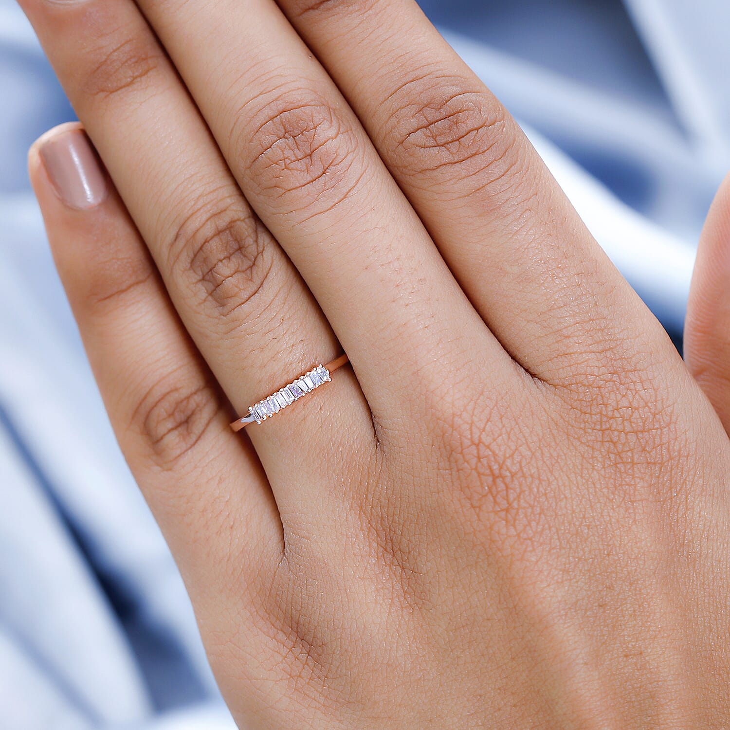 Pink Diamond Band Ring in 18K Rose Gold Vermeil Plated Sterling Silver