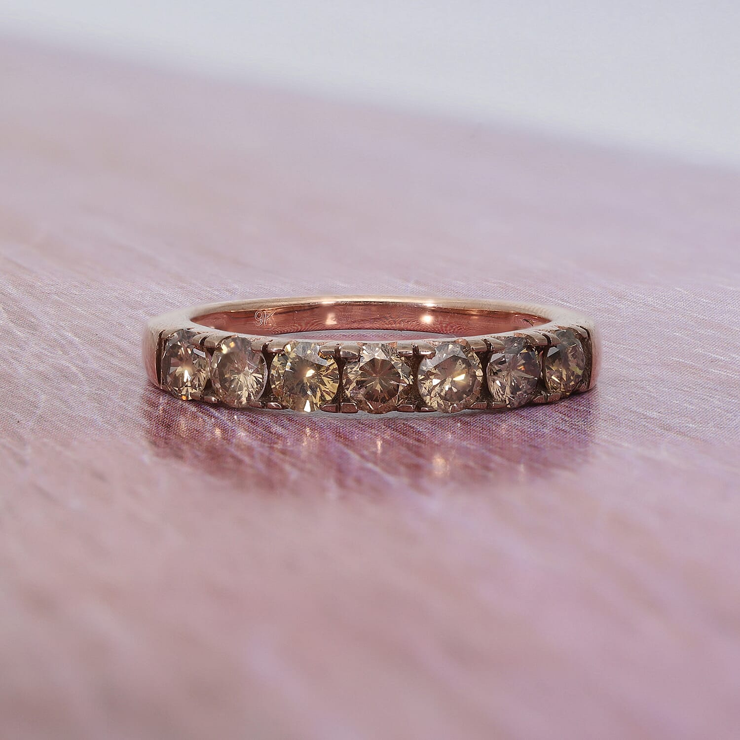 9K Rose Gold SGL Certified Natural Champagne Diamond (I3) Ring 1.00 Ct.