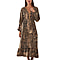 TAMSY Viscose Printed Midi Dress with Tassels - Camel