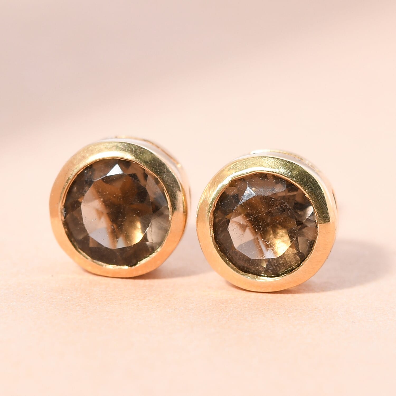 Smoky Quartz Earrings in 14K Gold Overlay Sterling Silver 1.50 Ct.