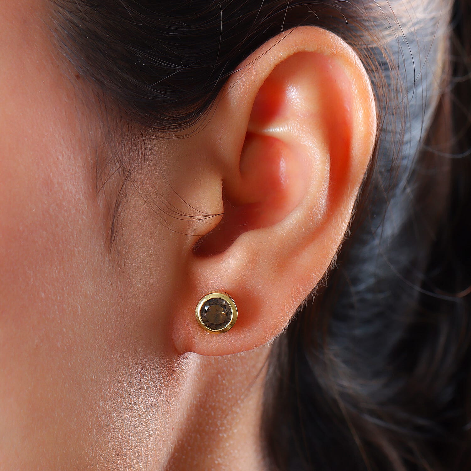 Smoky Quartz Earrings in 14K Gold Overlay Sterling Silver 1.50 Ct.