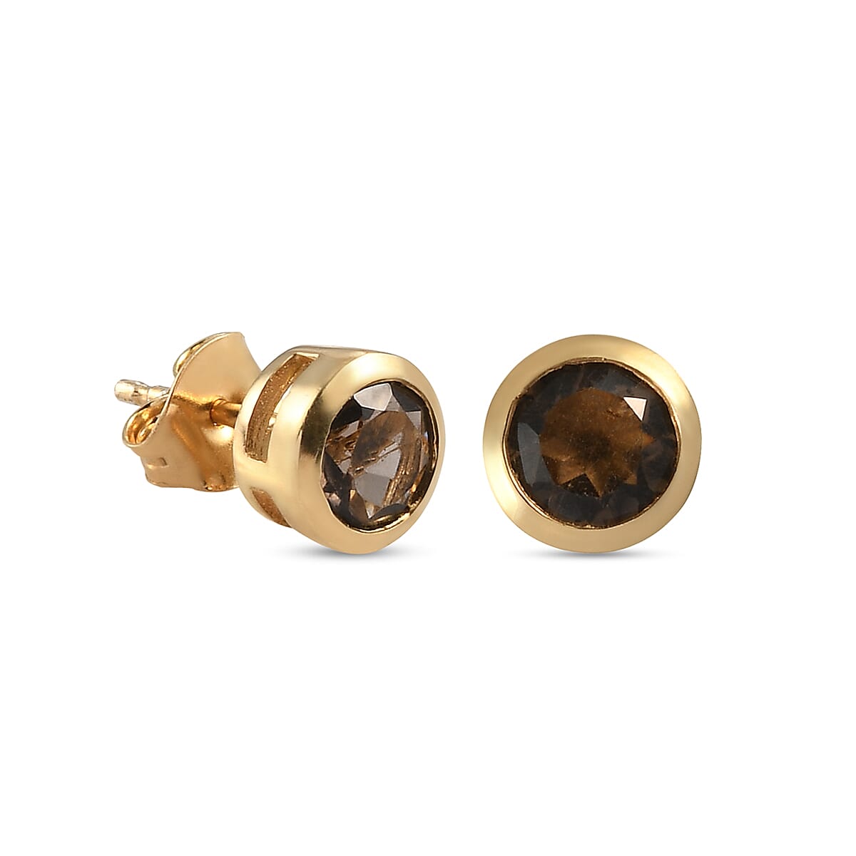 Smoky Quartz Earrings in 14K Gold Overlay Sterling Silver 1.50 Ct.