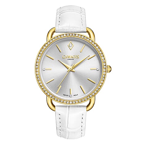 GAMAGES OF LONDON Ladies Symphony Swiss Quartz Movement White Dial Water Resistant Watch with White Colour Strap