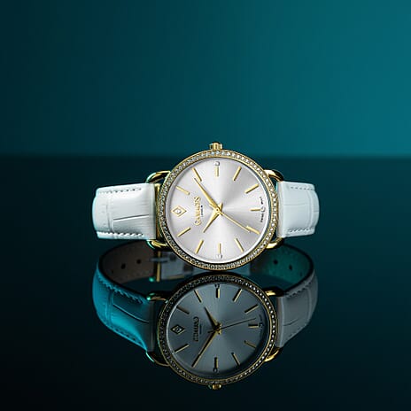 GAMAGES OF LONDON Ladies Symphony Swiss Quartz Movement White Dial Water Resistant Watch with White Colour Strap