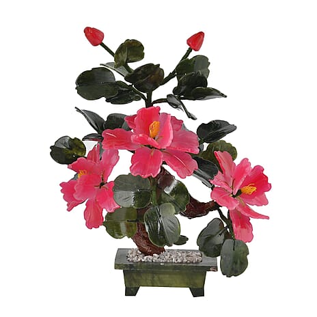 Bonsai Style Tree set with Hand Carved Serpentine- Pink - Approx. 5000cts
