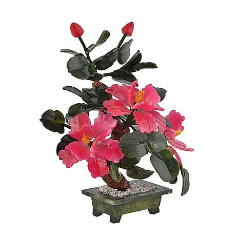 Bonsai Style Tree set with Hand Carved Serpentine- Pink - Approx. 5000cts