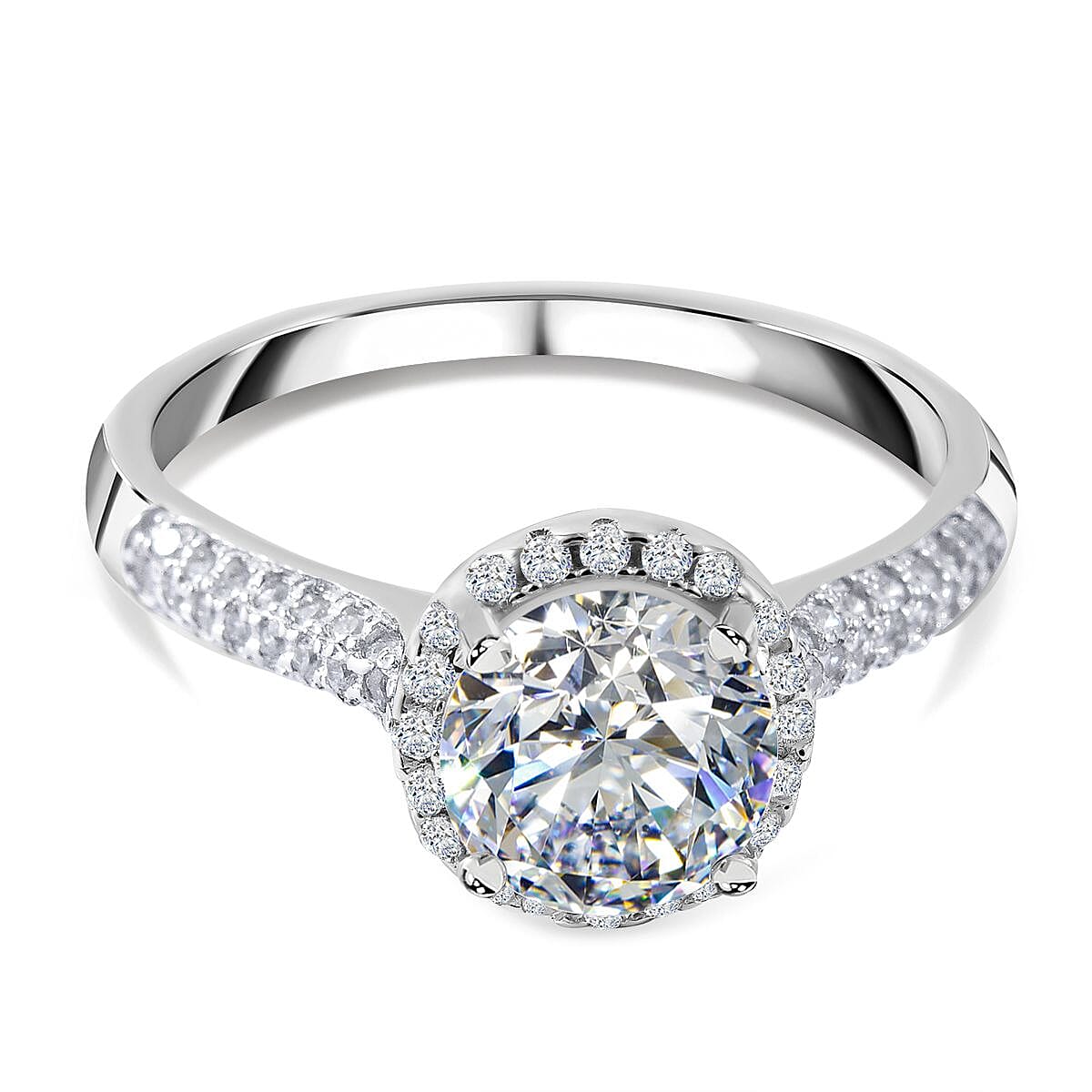NY Close Out - Simulated Diamond Ring in Rhodium Overlay Sterling Silver