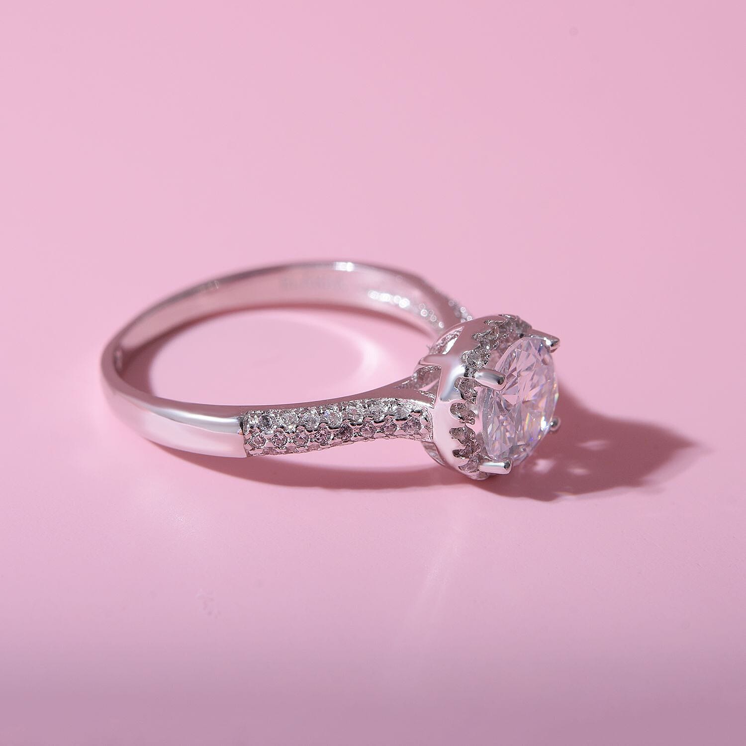 NY Close Out - Simulated Diamond Ring in Rhodium Overlay Sterling Silver