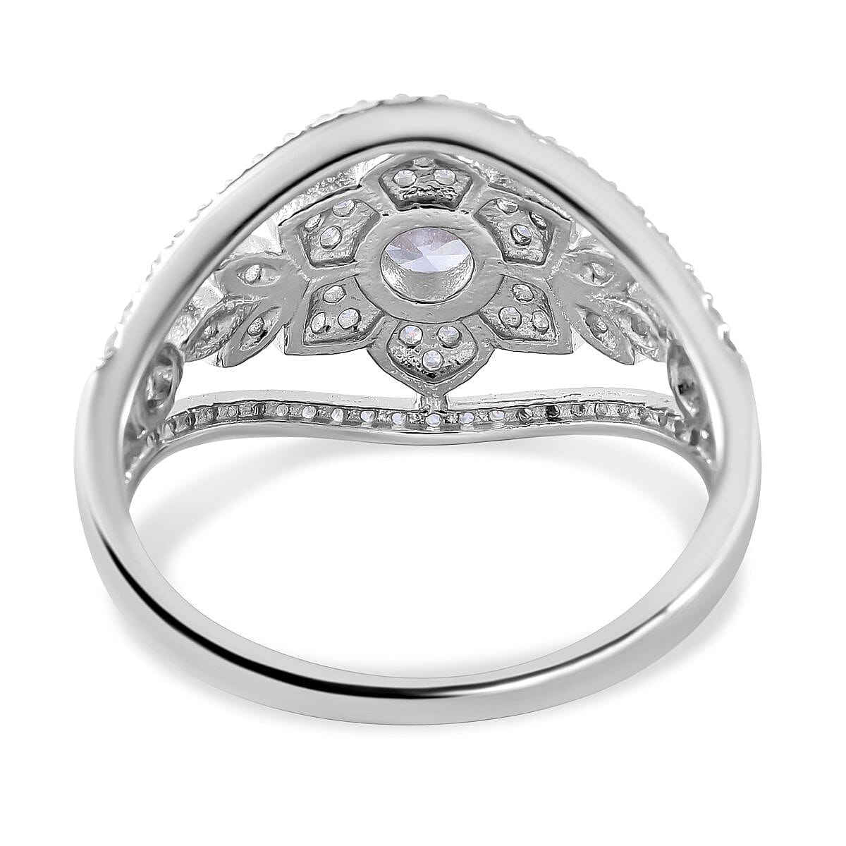 NY Close Out- Simulated Diamond Ring in Rhodium Overlay Sterling Silver