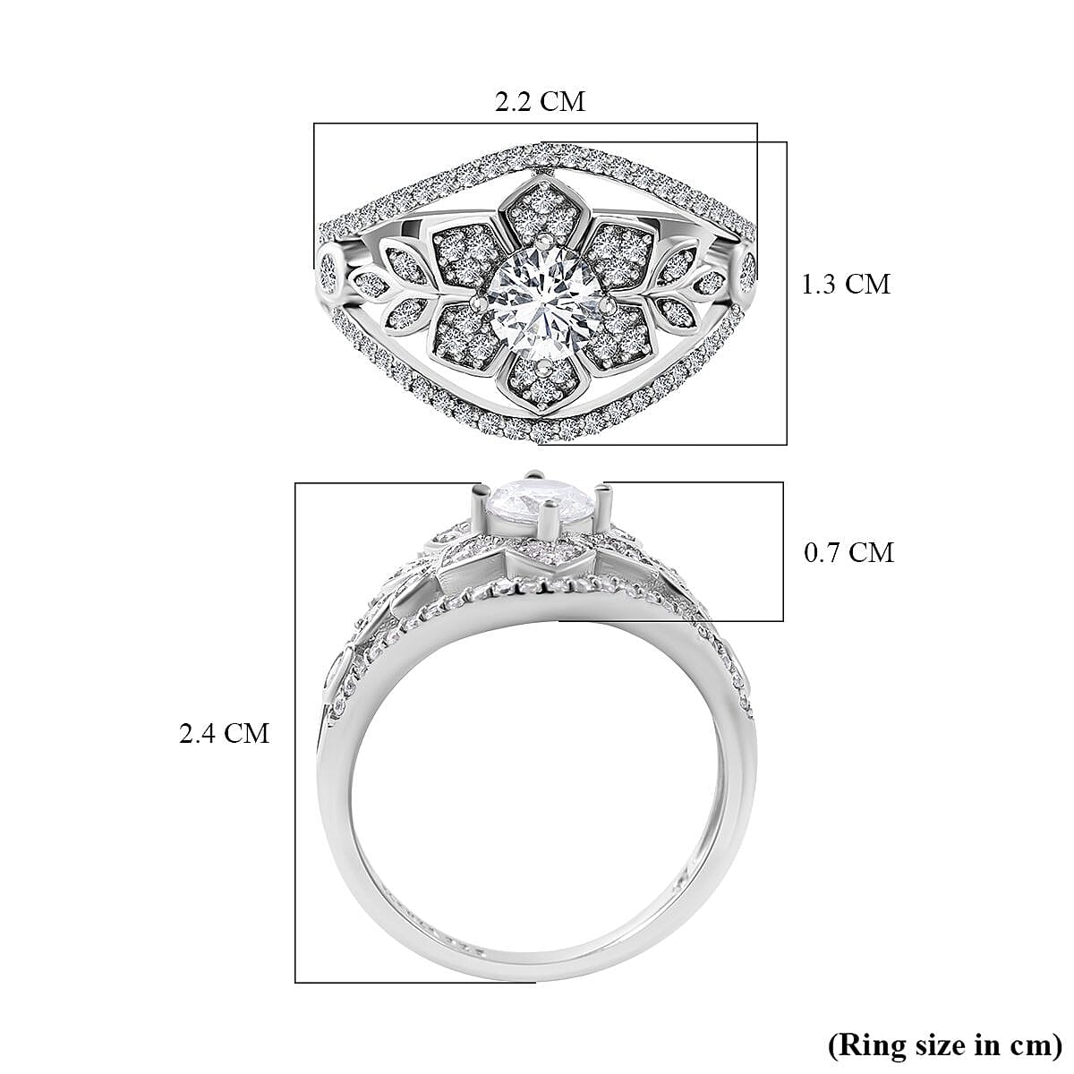 NY Close Out- Simulated Diamond Ring in Rhodium Overlay Sterling Silver