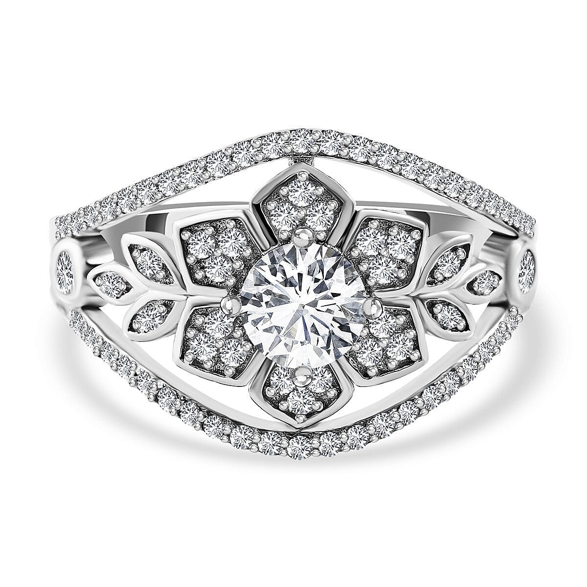 NY Close Out- Simulated Diamond Ring in Rhodium Overlay Sterling Silver