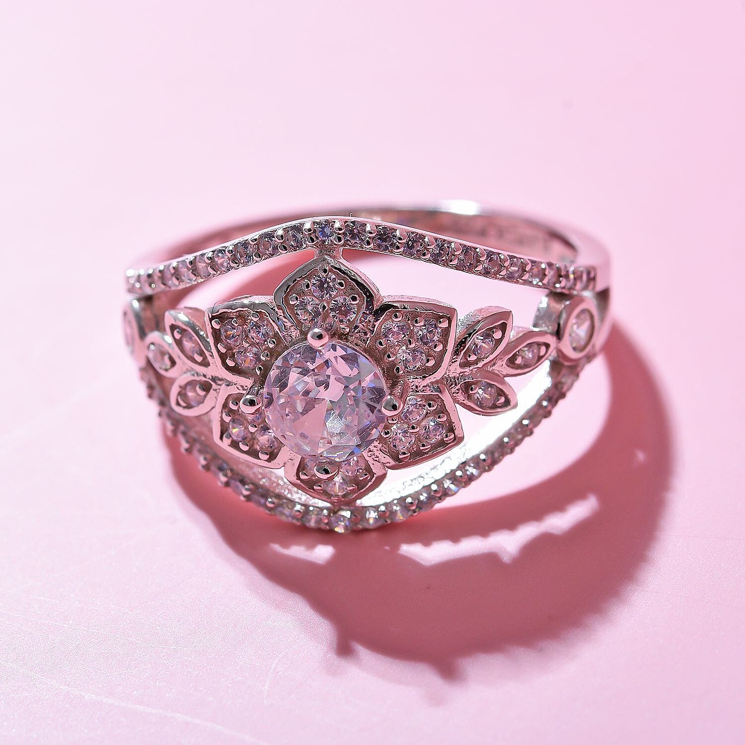 NY Close Out- Simulated Diamond Ring in Rhodium Overlay Sterling Silver