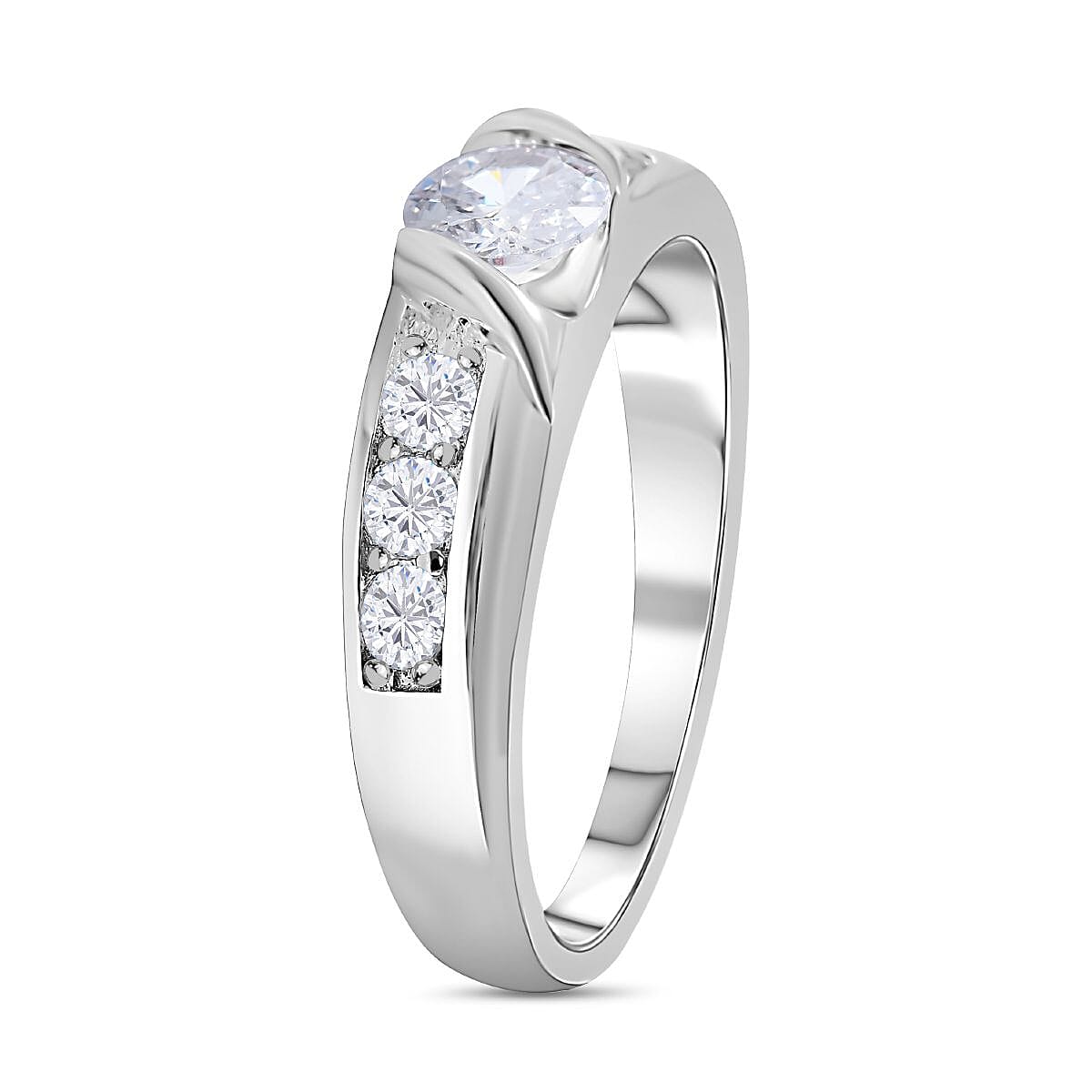 NY Close Out- Simulated Diamond Ring in Rhodium Overlay Sterling Silver